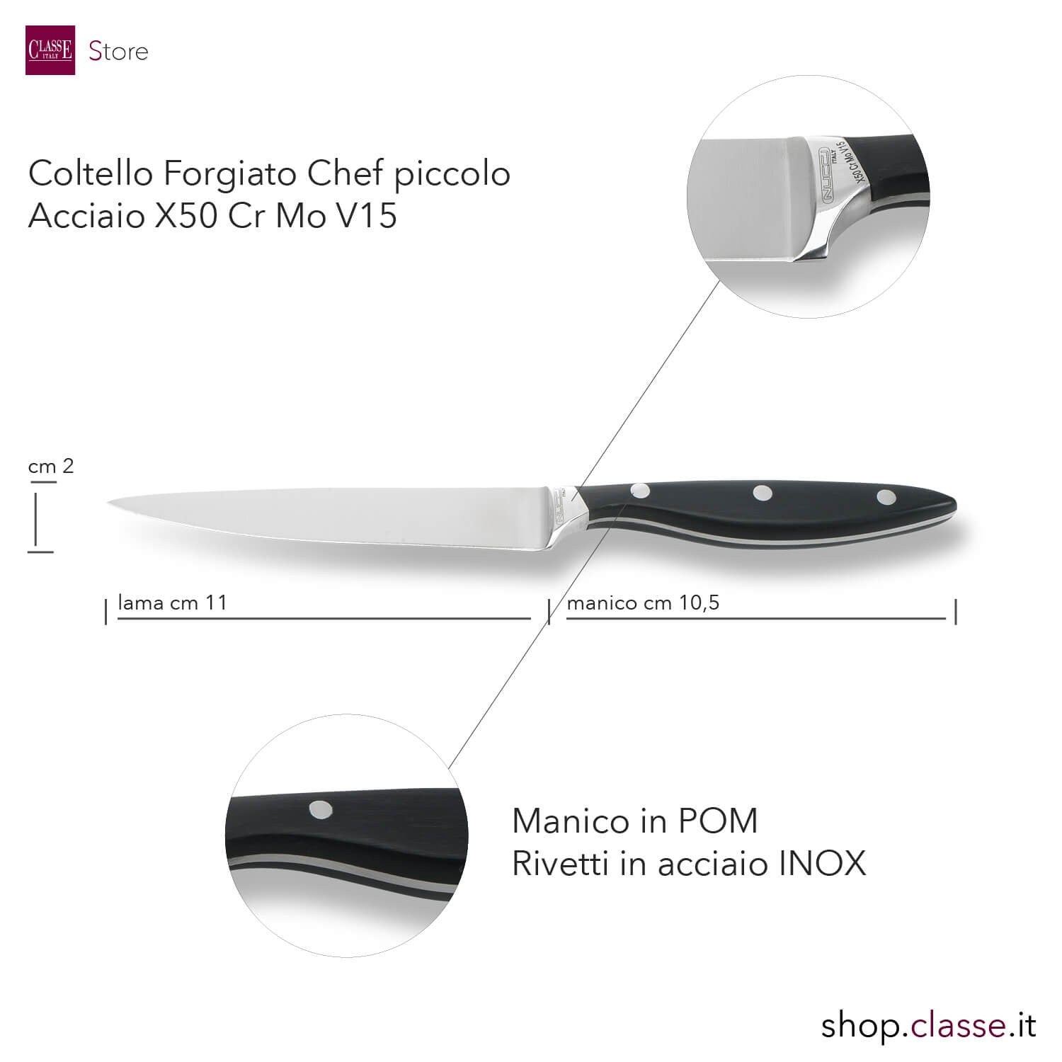 COLTELLO VERDURA CM11 FORGIATO MANICO NERO DETTAGLIO MISURE
