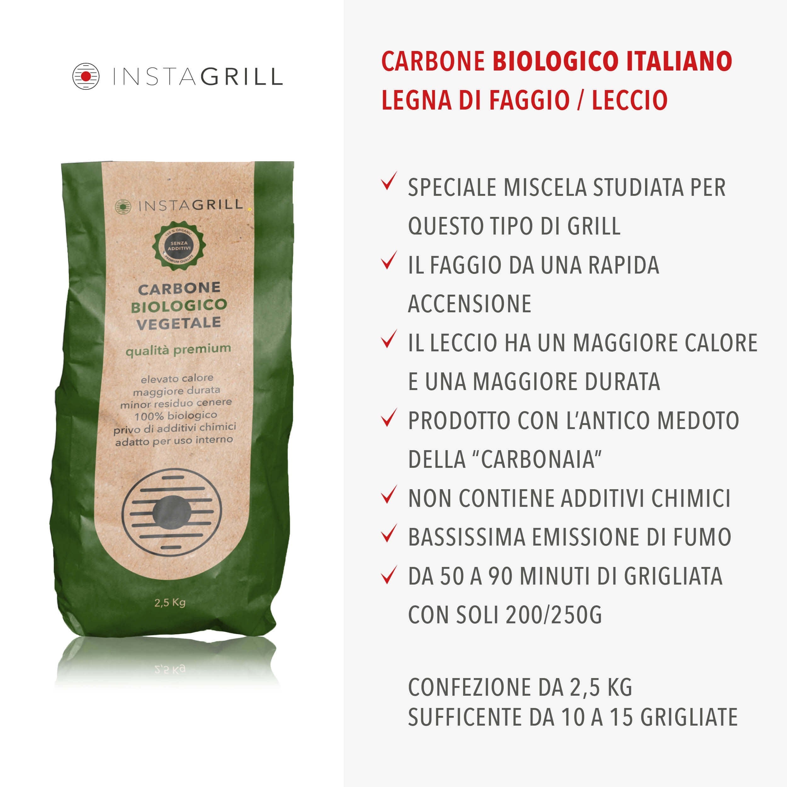 Carbone per Instagrill Lotus Grill Vegetale di alta Qualità - 2,5Kg