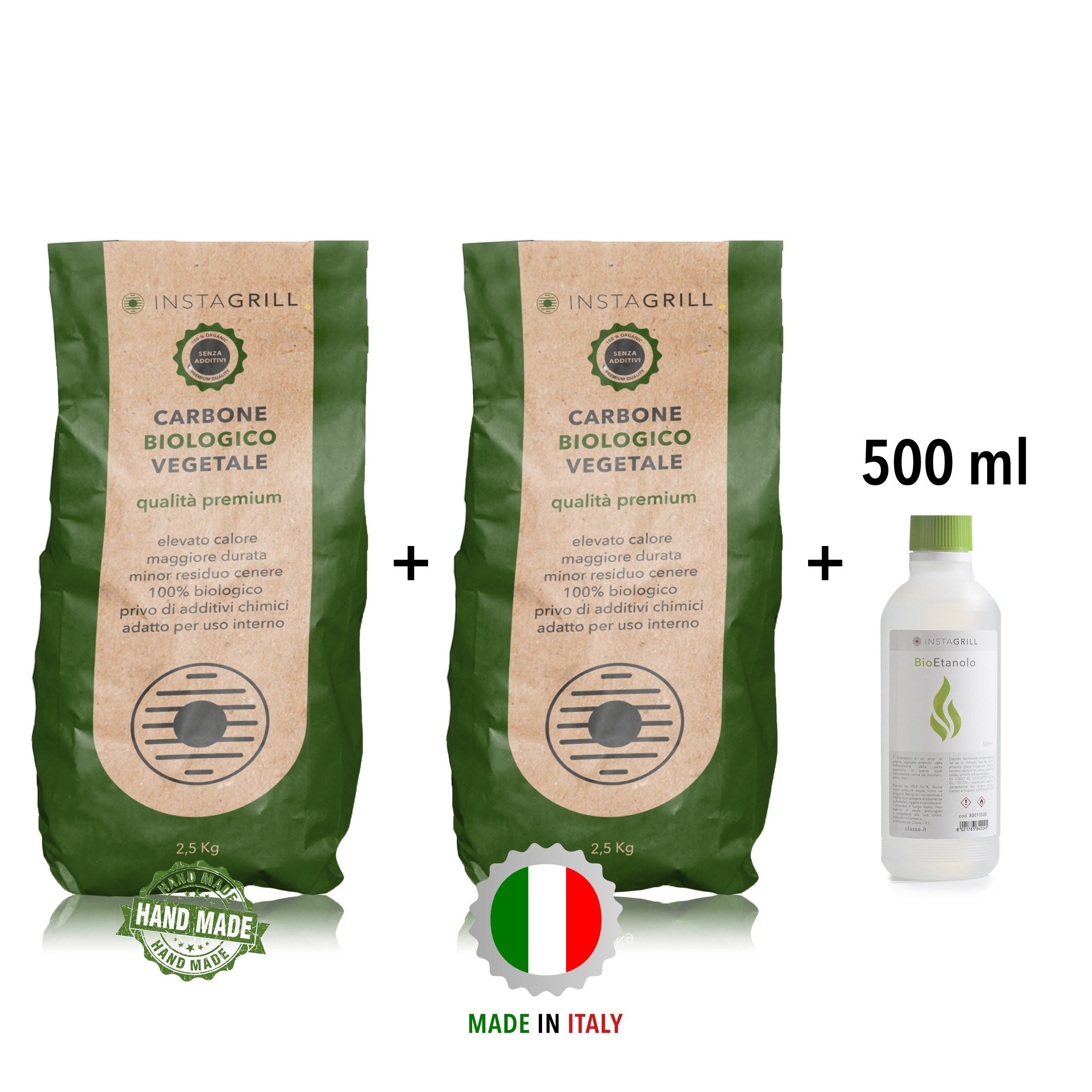 Carbone per Instagrill Lotus Grill Vegetale di alta Qualità - 2,5Kg + 2,5 Kg + gel