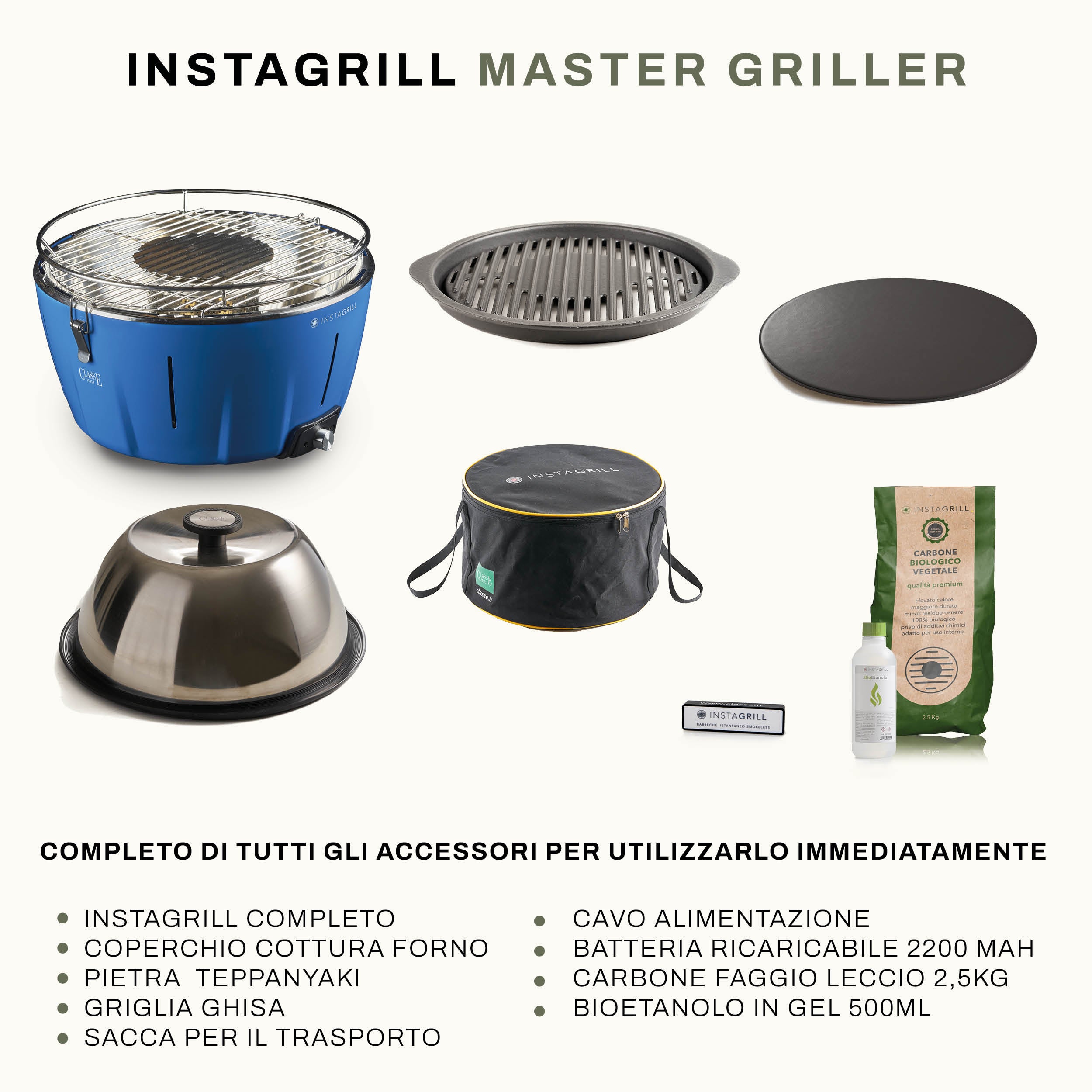 InstaGrill MASTER GRILLER Barbecue da tavolo senza fumo portatile con pietra Teppanyaki, coperchio forno e griglia in ghisa