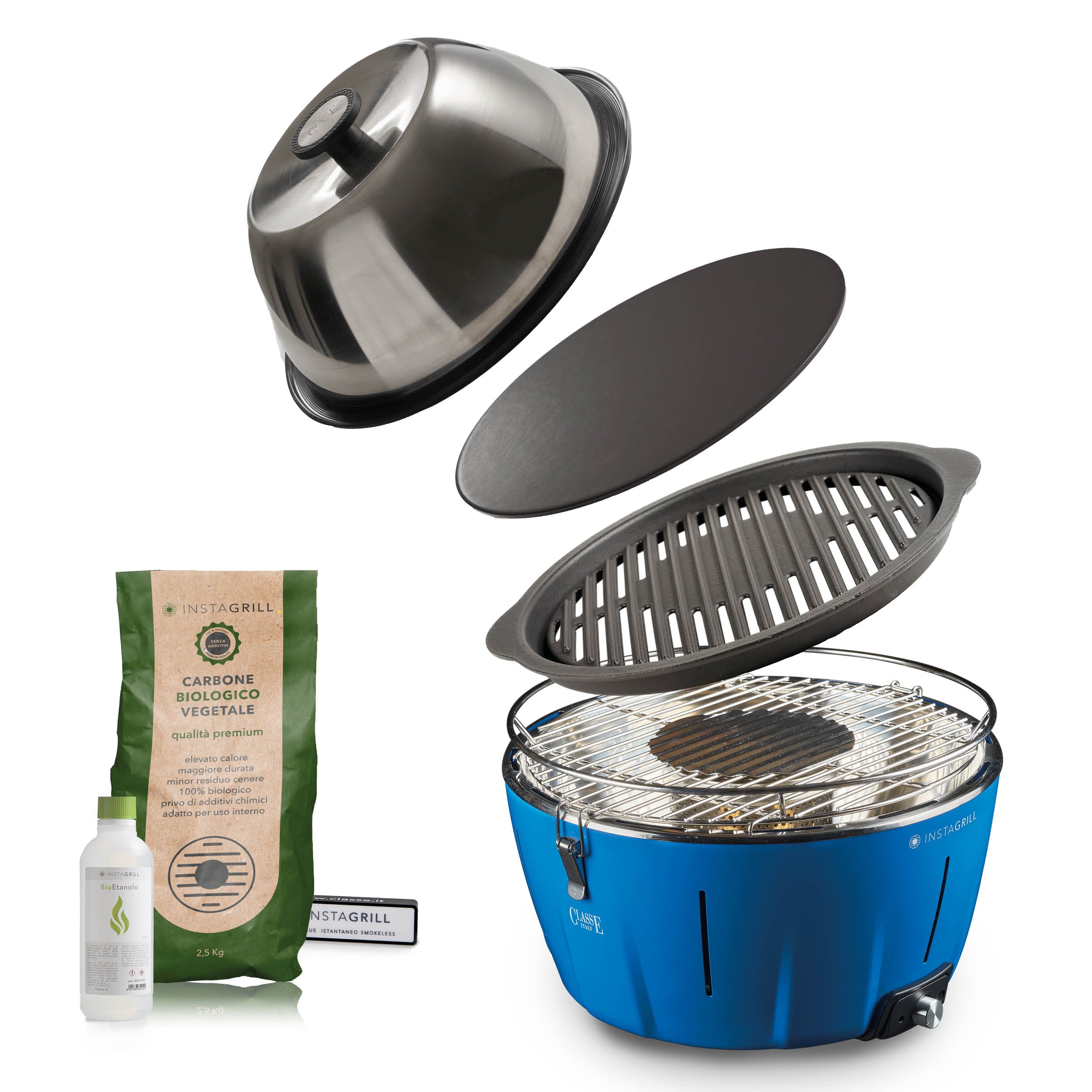 InstaGrill MASTER GRILLER Barbecue da tavolo senza fumo portatile con pietra Teppanyaki, coperchio forno e griglia in ghisa