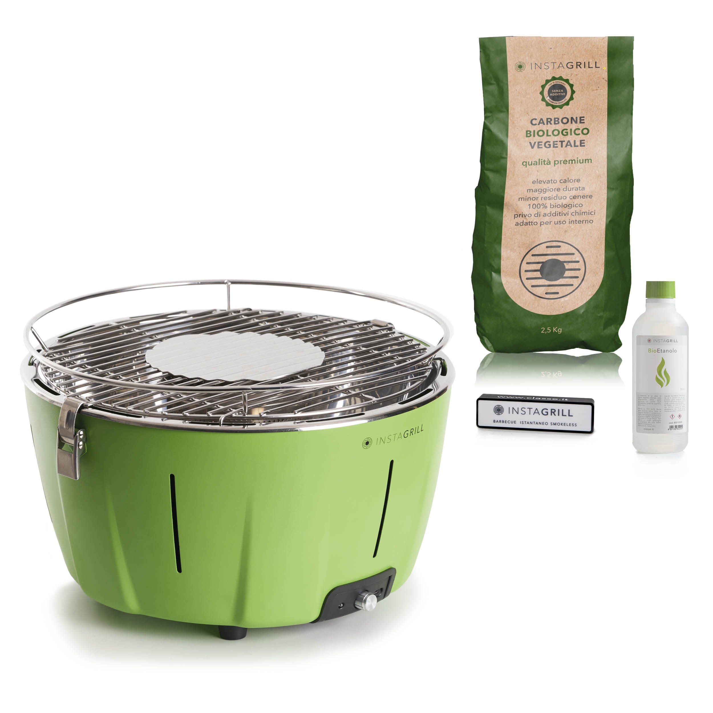 Instagrill Pak Verde Avocado, il Barbecue da Tavolo a bassa emissione di fumo, completo di starter kit.