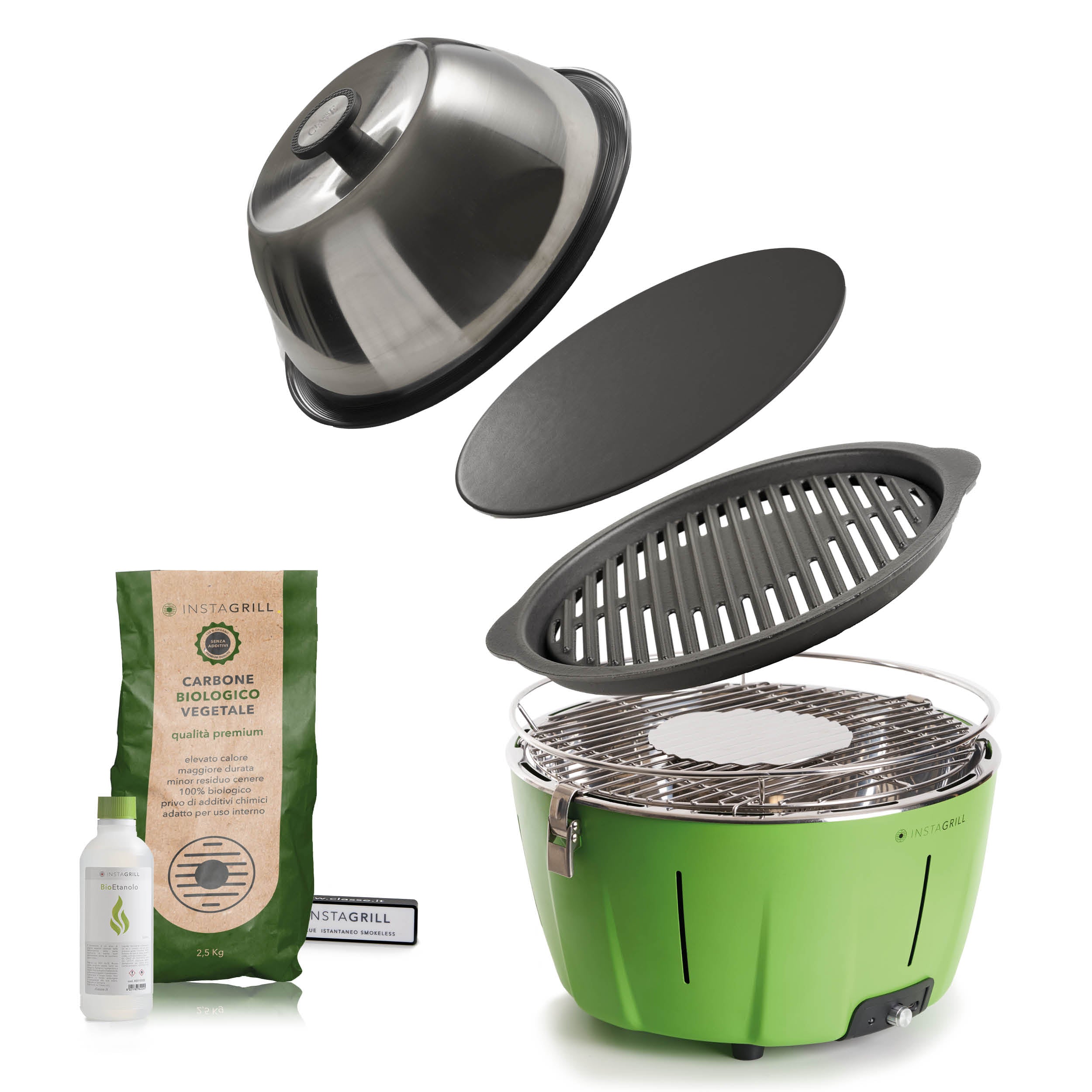InstaGrill MASTER GRILLER Barbecue da tavolo senza fumo portatile con pietra Teppanyaki, coperchio forno e griglia in ghisa
