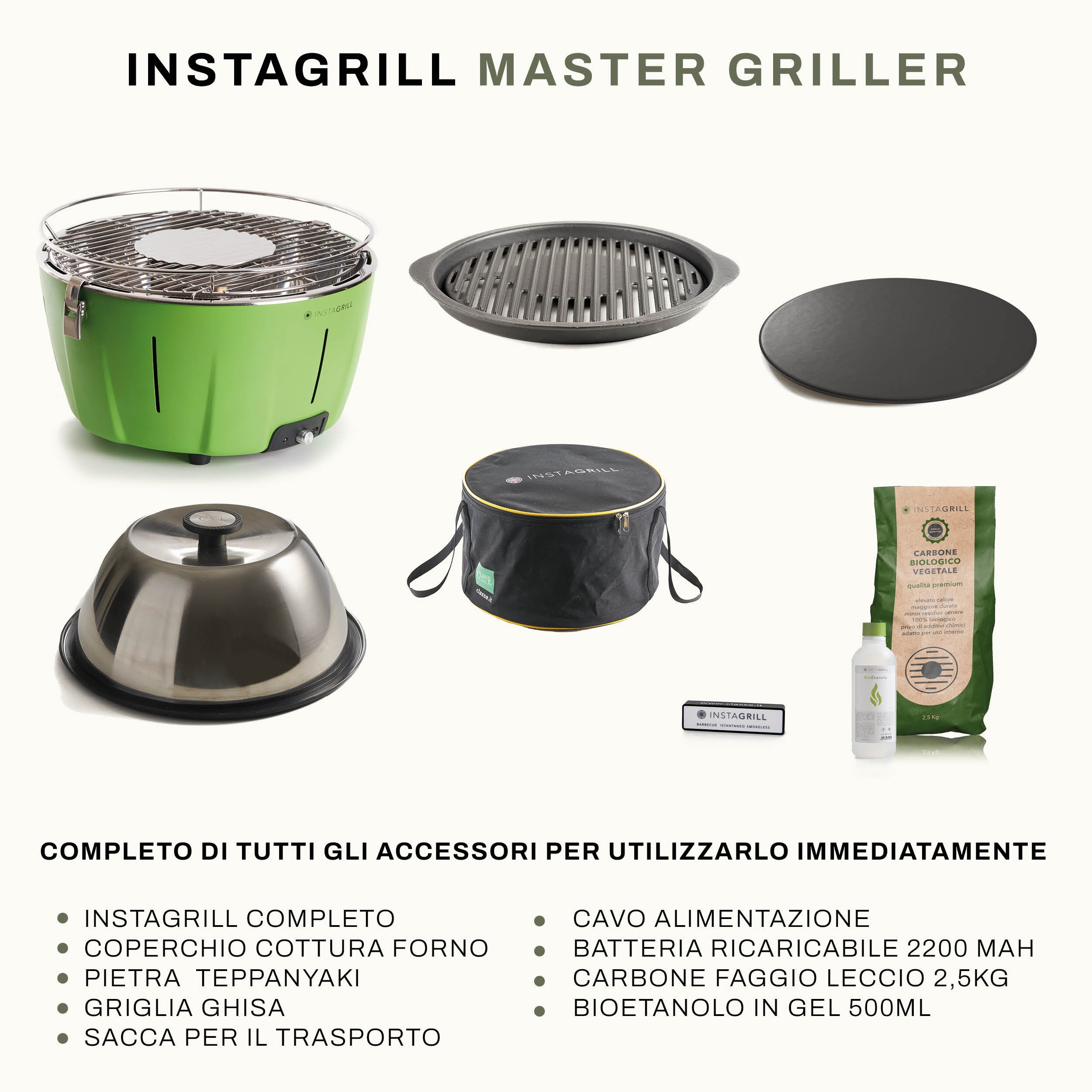 InstaGrill MASTER GRILLER Barbecue da tavolo senza fumo portatile con pietra Teppanyaki, coperchio forno e griglia in ghisa