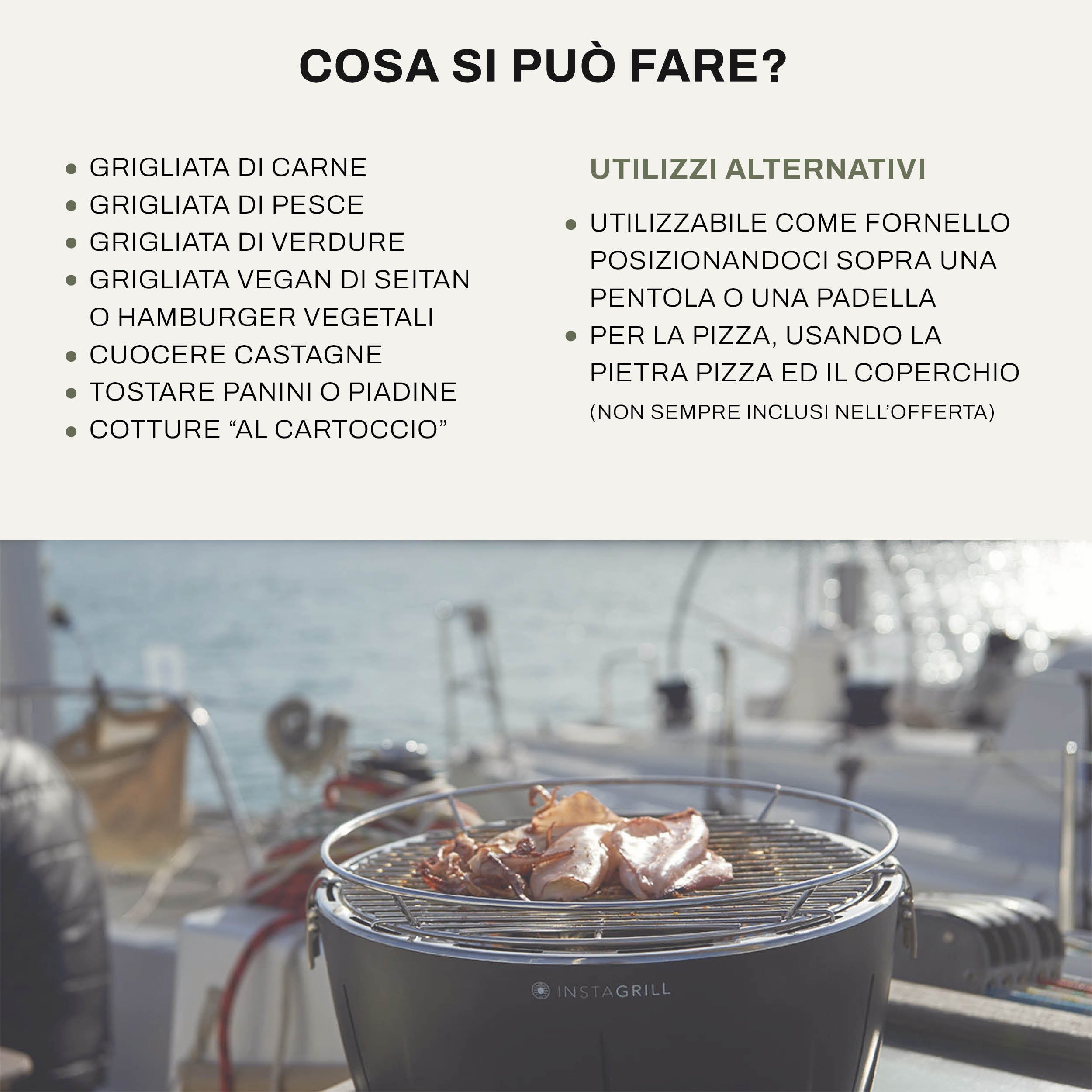 Barbecue da tavolo senza fumo portatile InstaGrill | PAK con carbone e BioEtanolo inclusi | colore Antracite