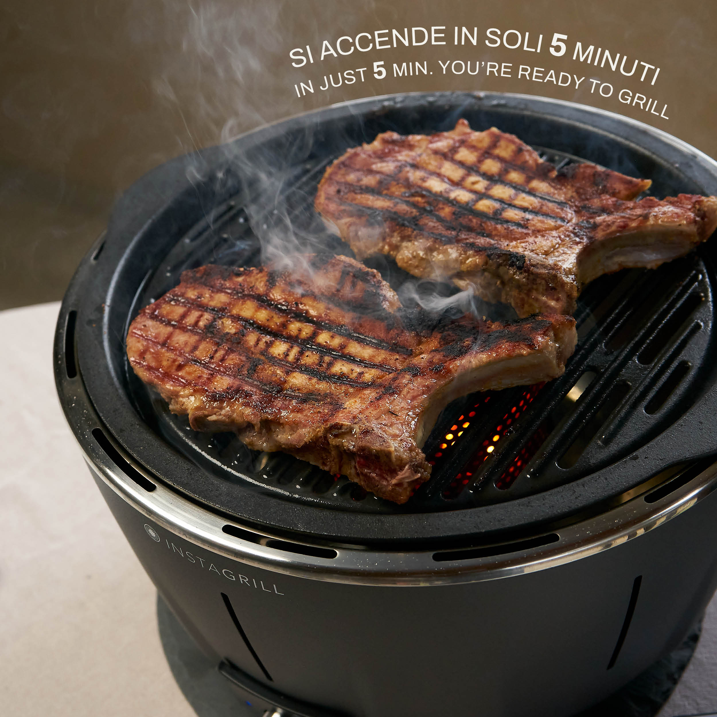 Barbecue da tavolo senza fumo portatile InstaGrill | PAK con carbone e BioEtanolo inclusi | colore Antracite