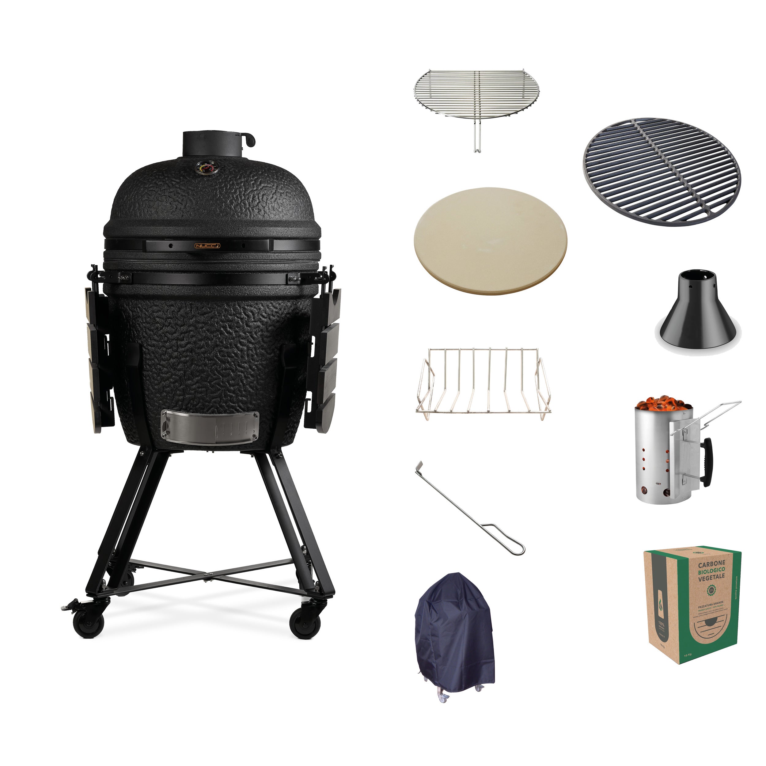 Kamado Black Classe Italy Pro Medium completo di accessori