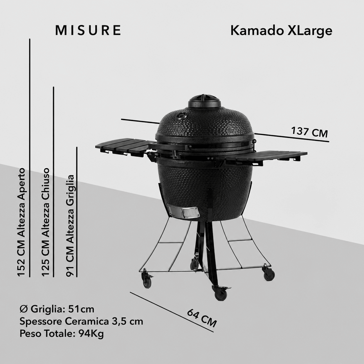 Kamado Barbecue Extra Large dimensioni e misure: diametro 40,5 cm - Classe Italy