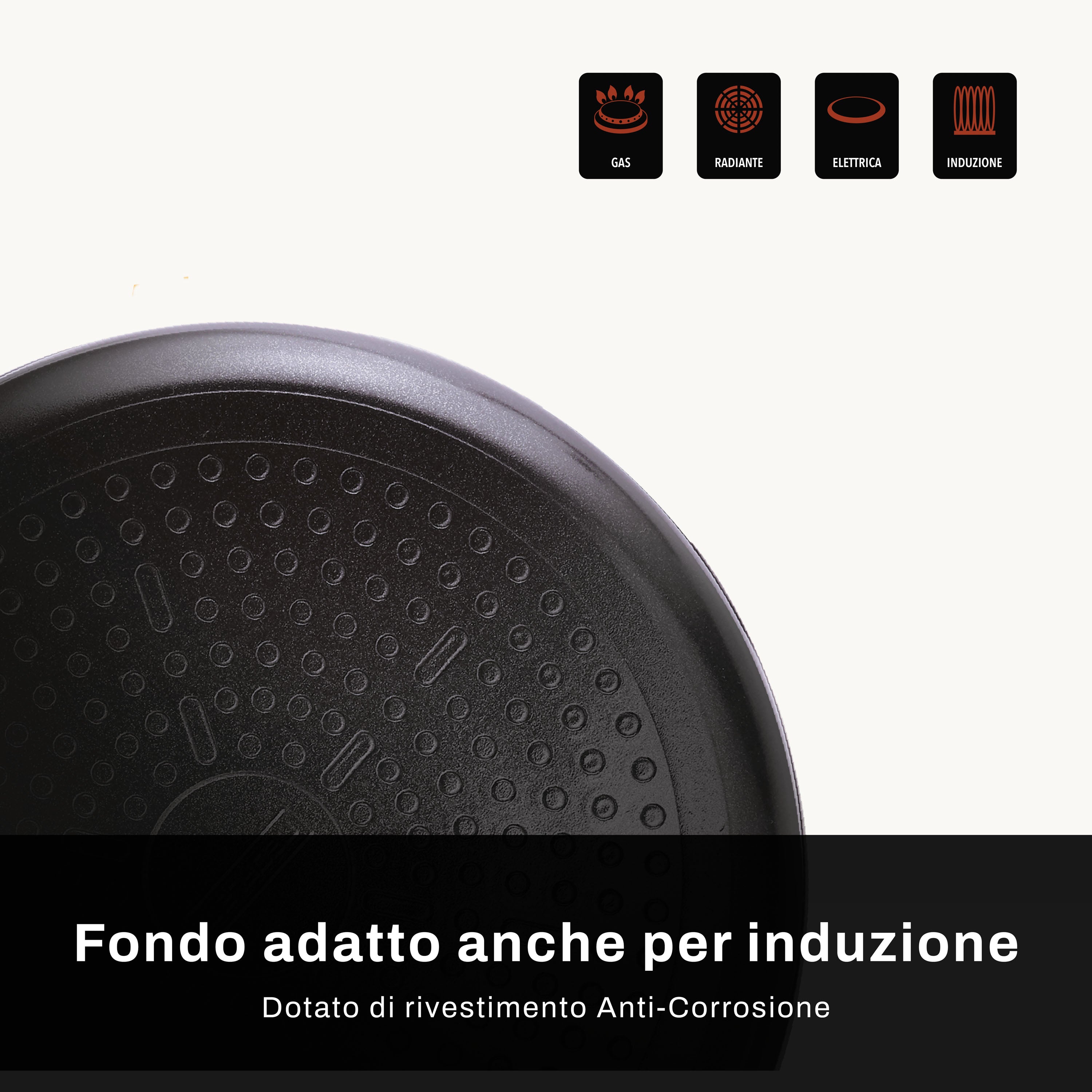 Il Fondo della Smart Cook, dotato di rivestimento Anti-Corrosione, è adatto per tutti i tipi di piani cottura.