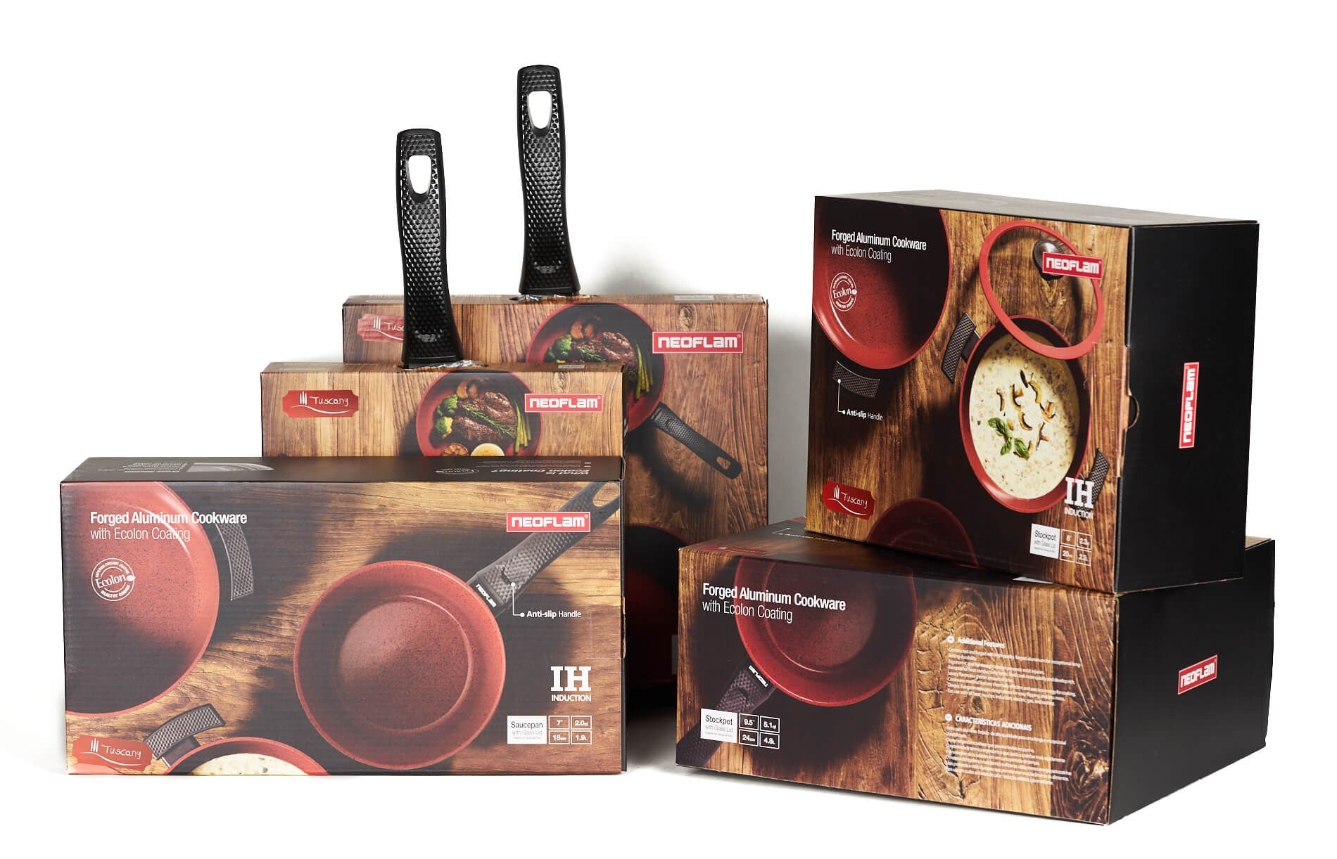 SET 8pz Padelle e Casseruole Antiaderenti Ecologiche - Linea Tuscany