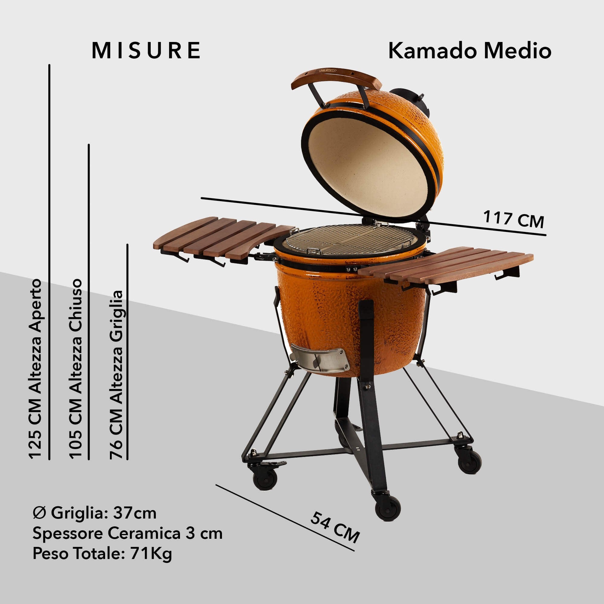 Kamado Medio frontale dimensioni e peso