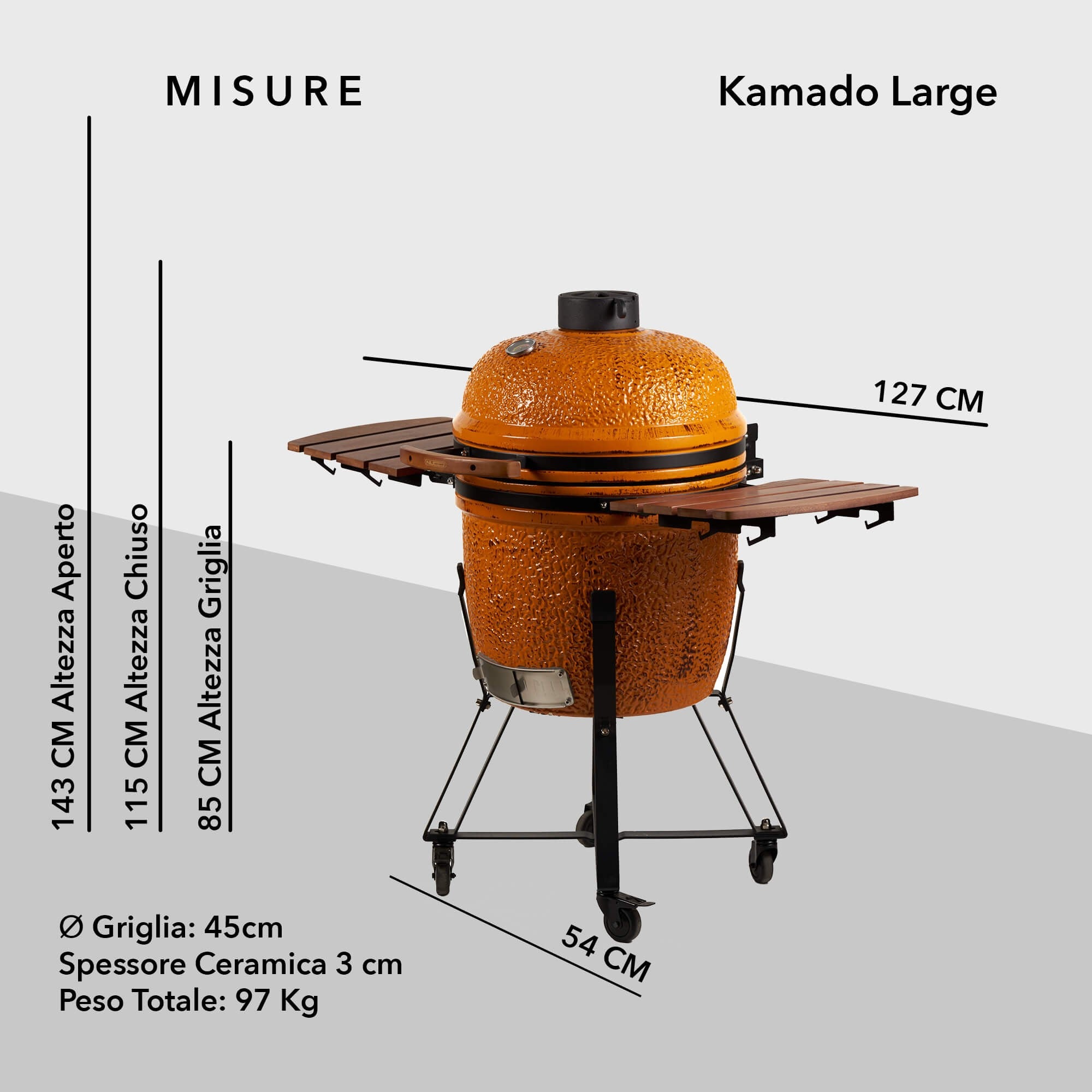 Kamado barbecue Large misure peso e caratteristiche