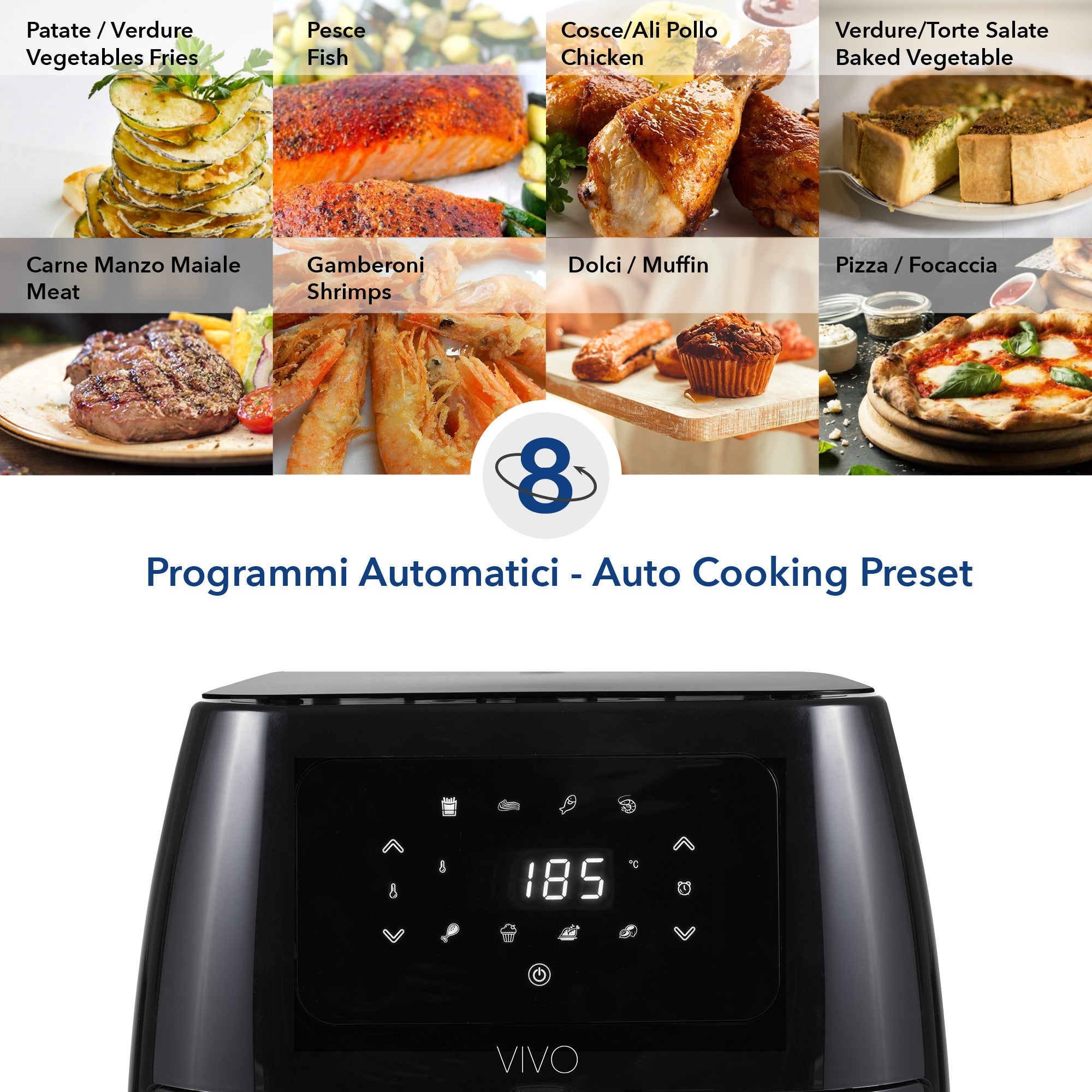 FRIGGITRICE AD ARIA  6,5 Litri Nero Lucido| VIVO Air Fryer