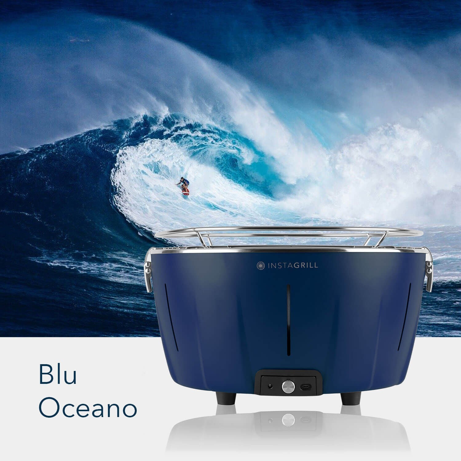 Barbecue da tavolo senza fumo portatile InstaGrill |  PAK con carbone e BioEtanolo inclusi | colore Blu Oceano