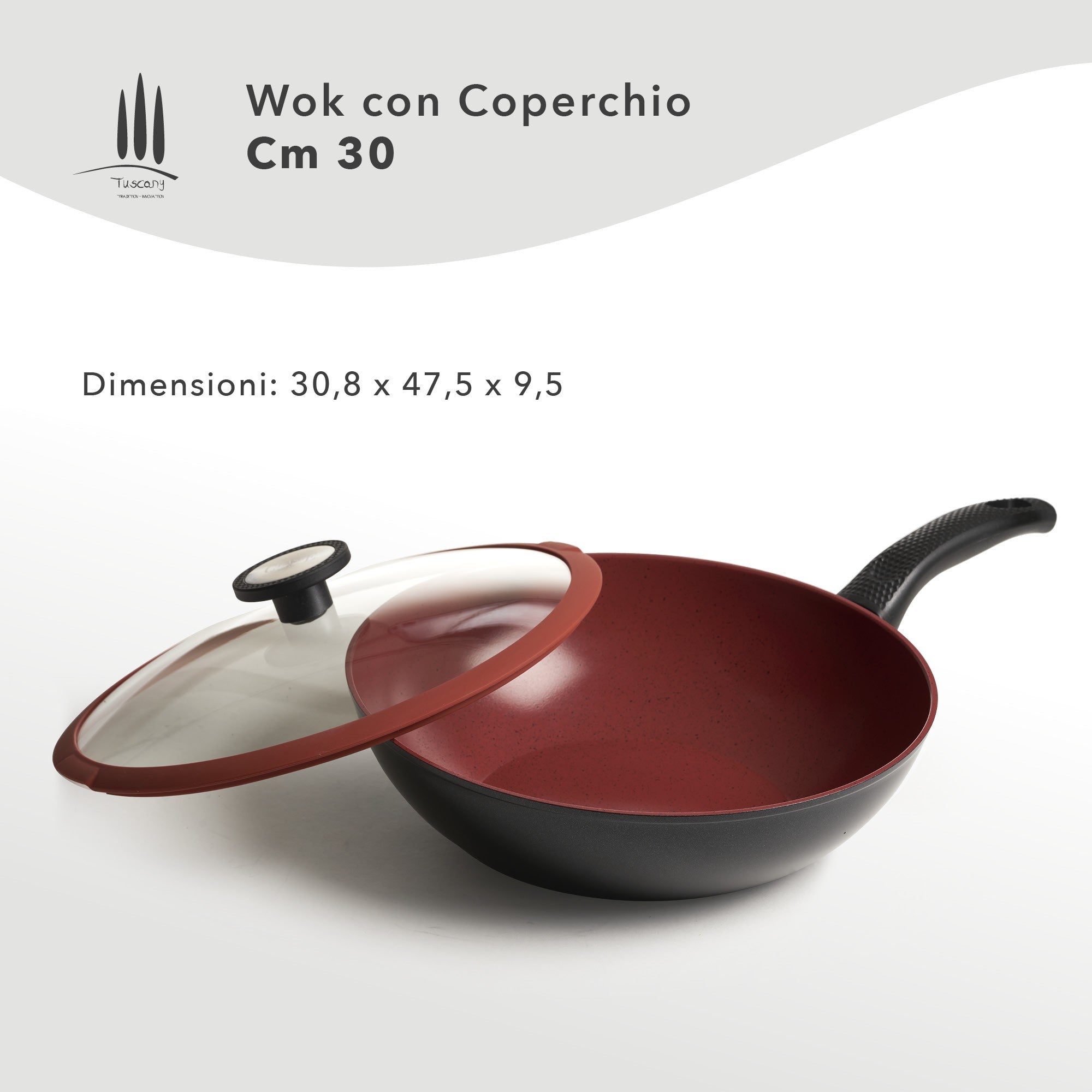 Wok Antiaderente cm 30 Ecologico con Coperchio - Linea Tuscany