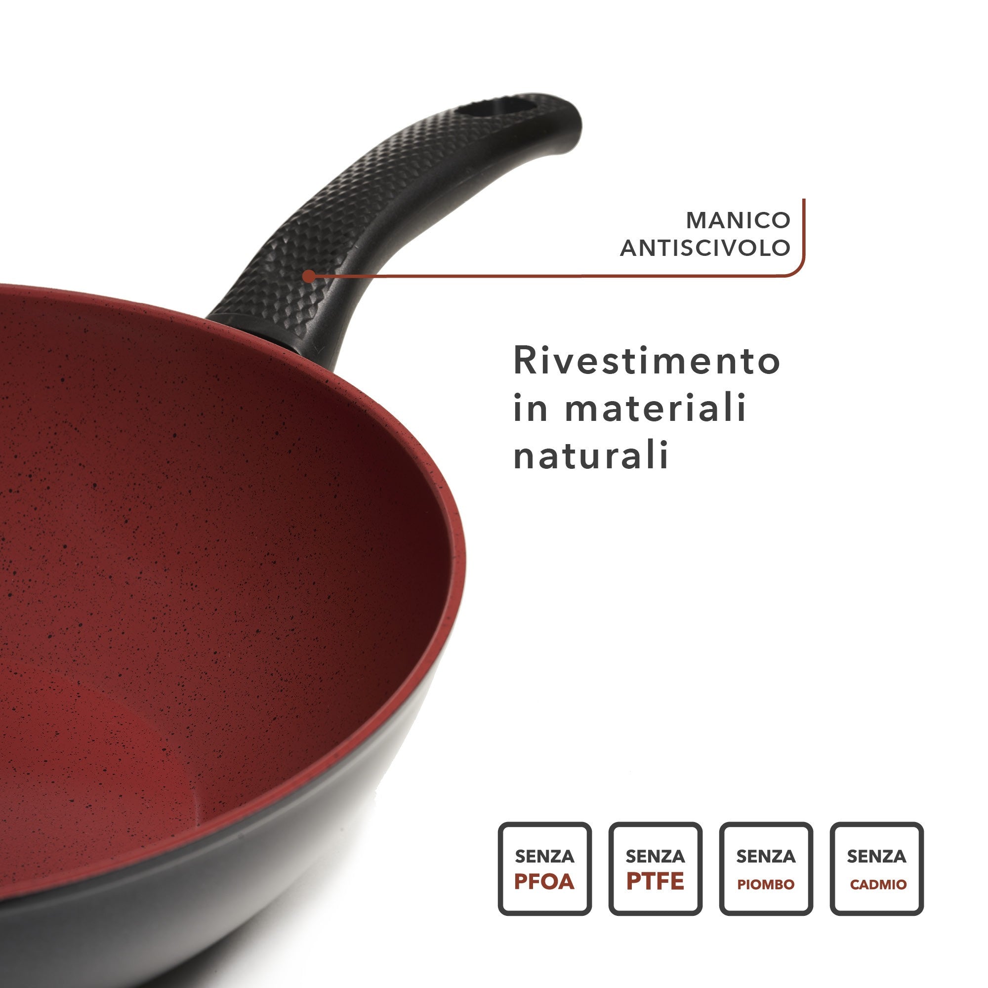 Wok Antiaderente cm 30 Ecologico con Coperchio - Linea Tuscany