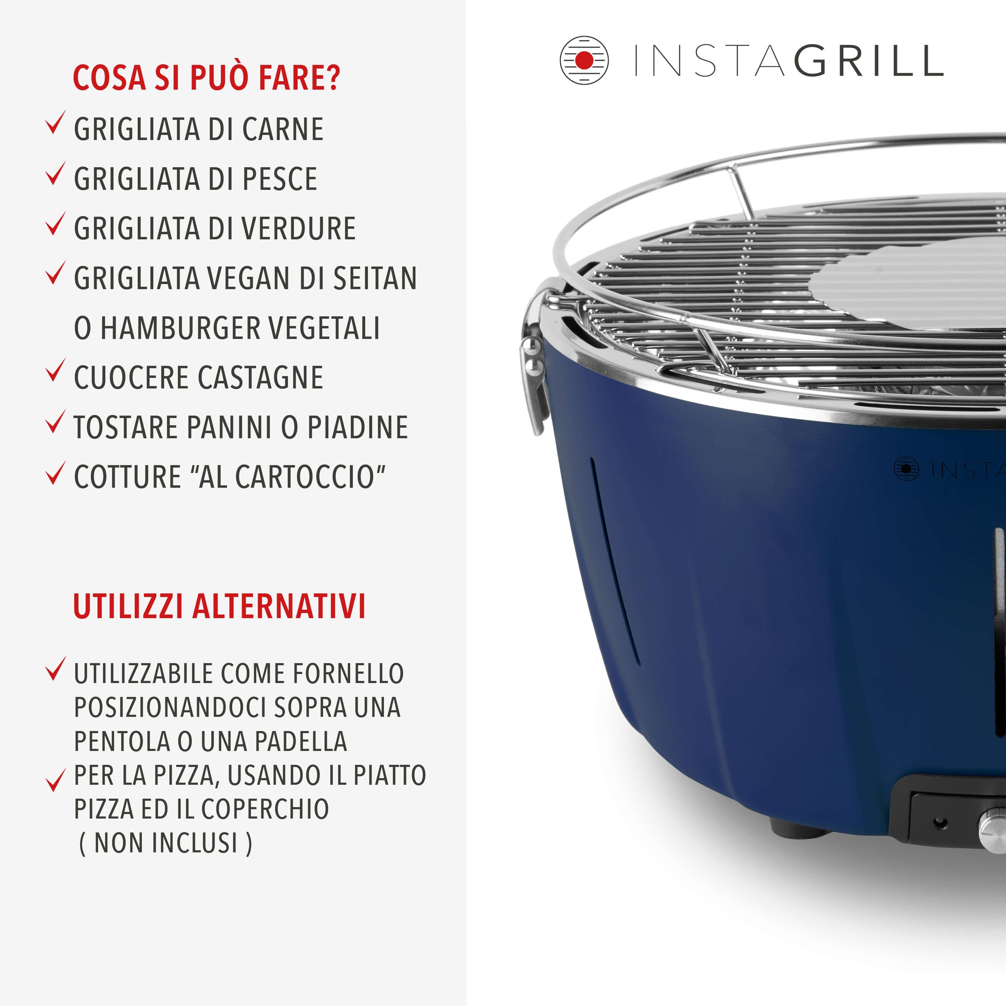 Grill da tavolo senza fumo InstaGrill colore Blu Oceano funzioni