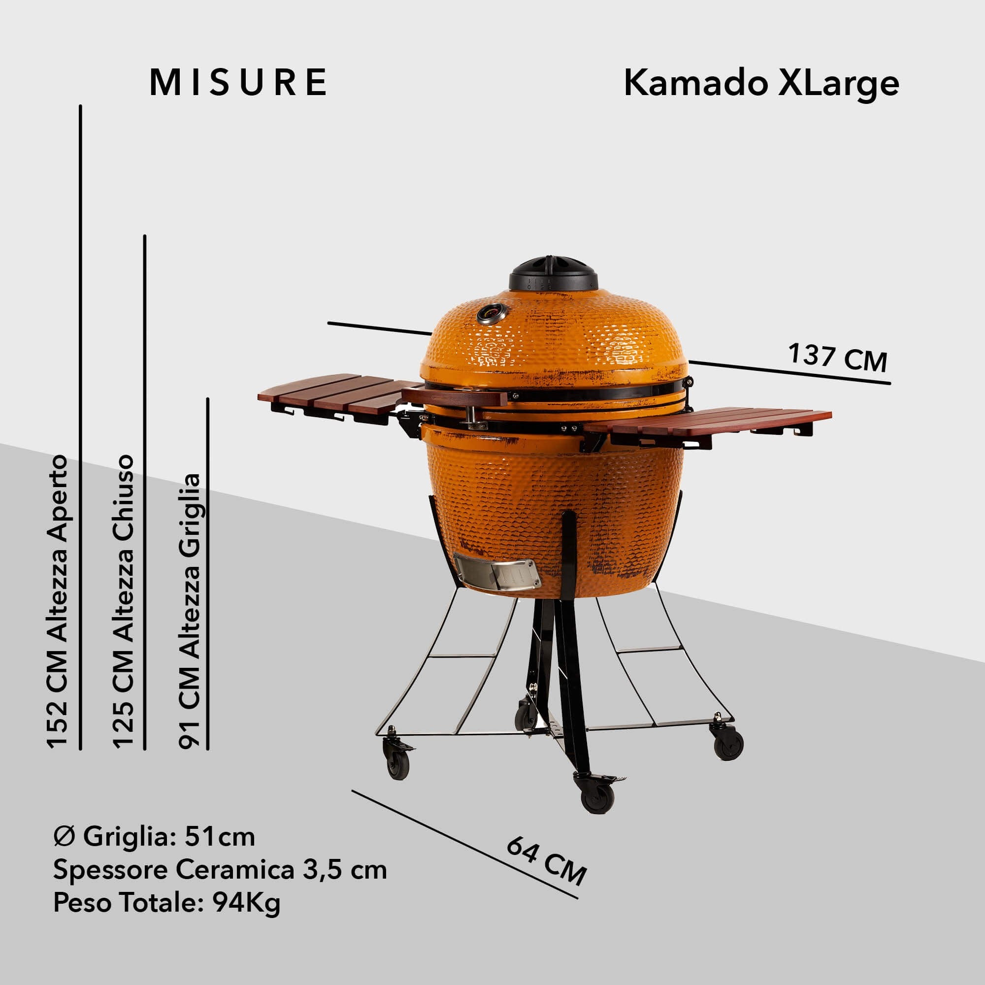 Kamado Extra Large - dettaglio dimensioni e peso