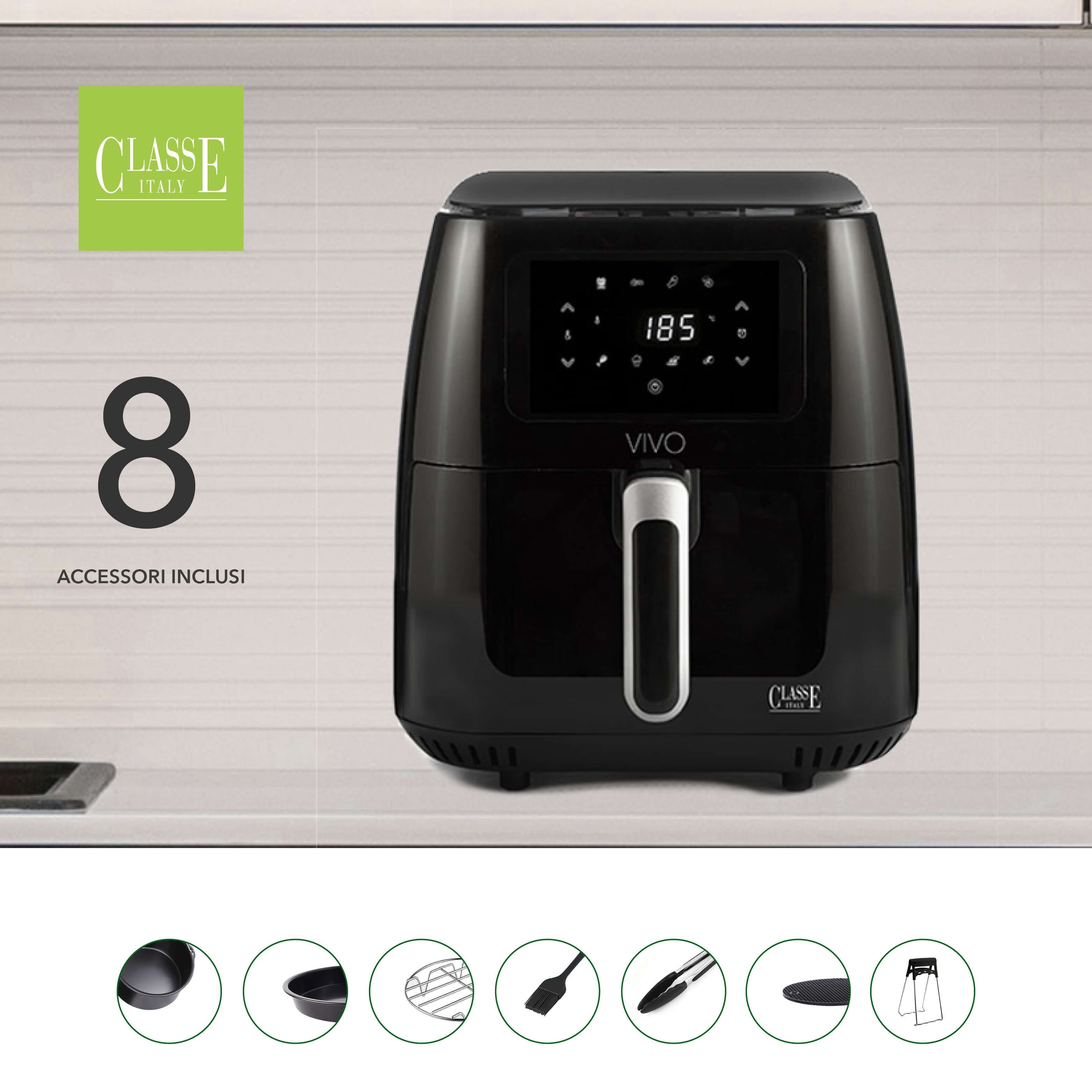 FRIGGITRICE AD ARIA  6,5 Litri Nero Lucido| VIVO Air Fryer