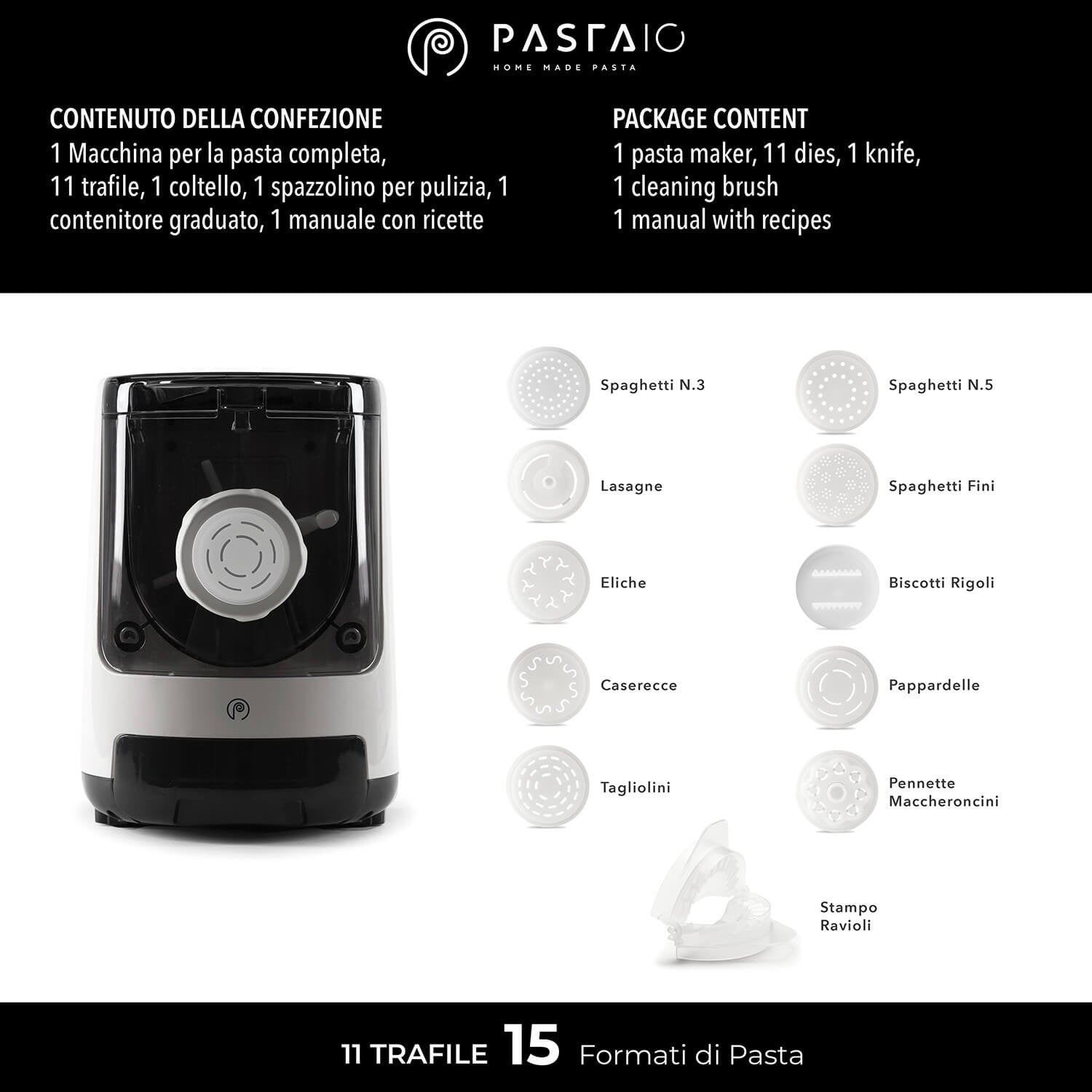 Macchina per la Pasta 11 Trafile | dettaglio trafile incluse