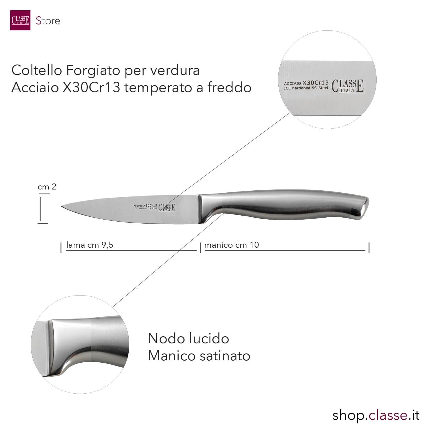 COLTELLO VERDURA FORGIATO CM.9 ACCIAIO DETTAGLIO MISURE 