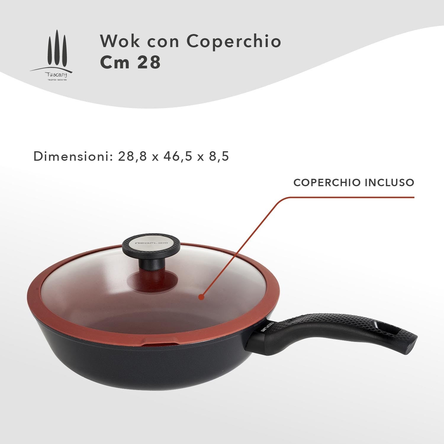 WOK antiaderente Ecologico cm 28 Linea Tuscany - Dettaglio misure