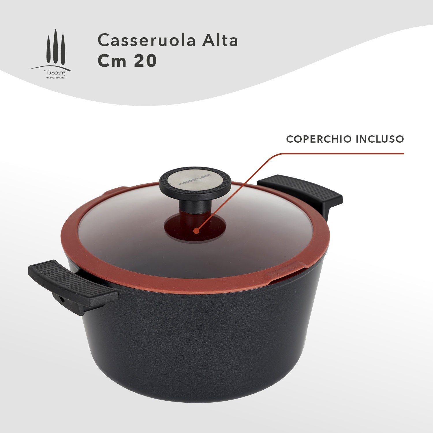 Casseruola Alta Antiaderente Ecologica con Coperchio - Linea Tuscany