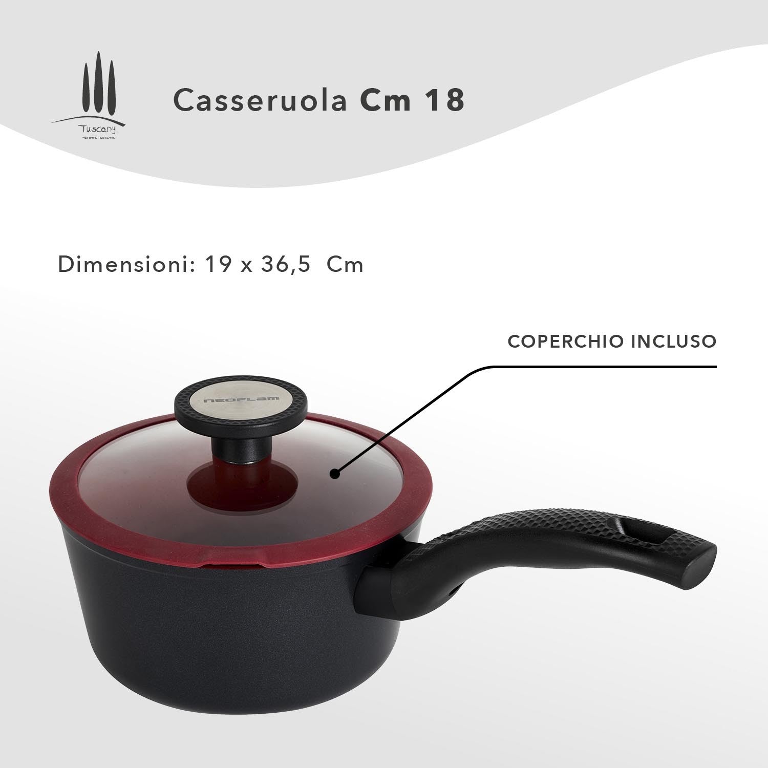 Casseruola cm 18  antiaderente Ecologica Linea Tuscany - dettaglio misure