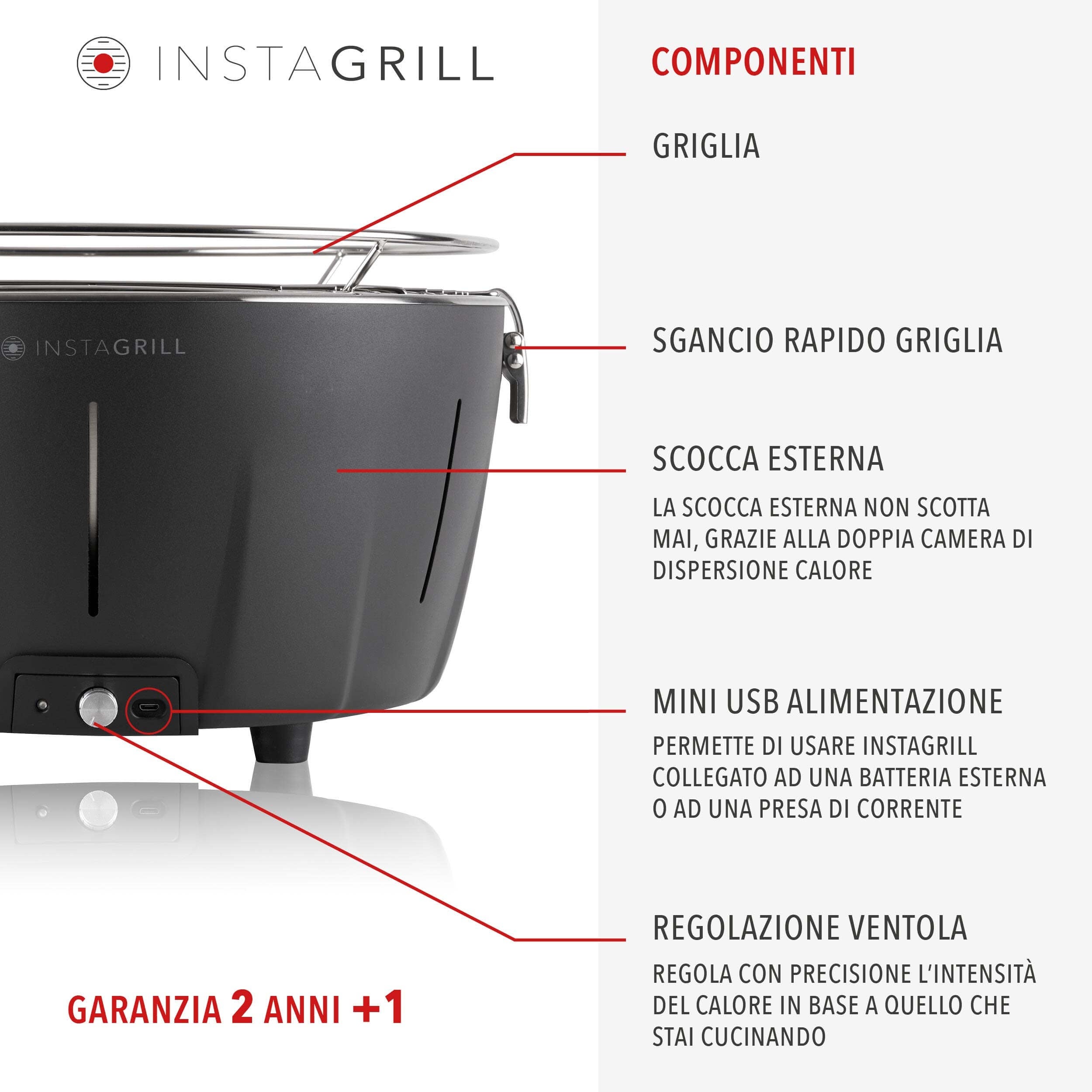 Barbecue da tavolo senza fumo portatile InstaGrill | Antracite