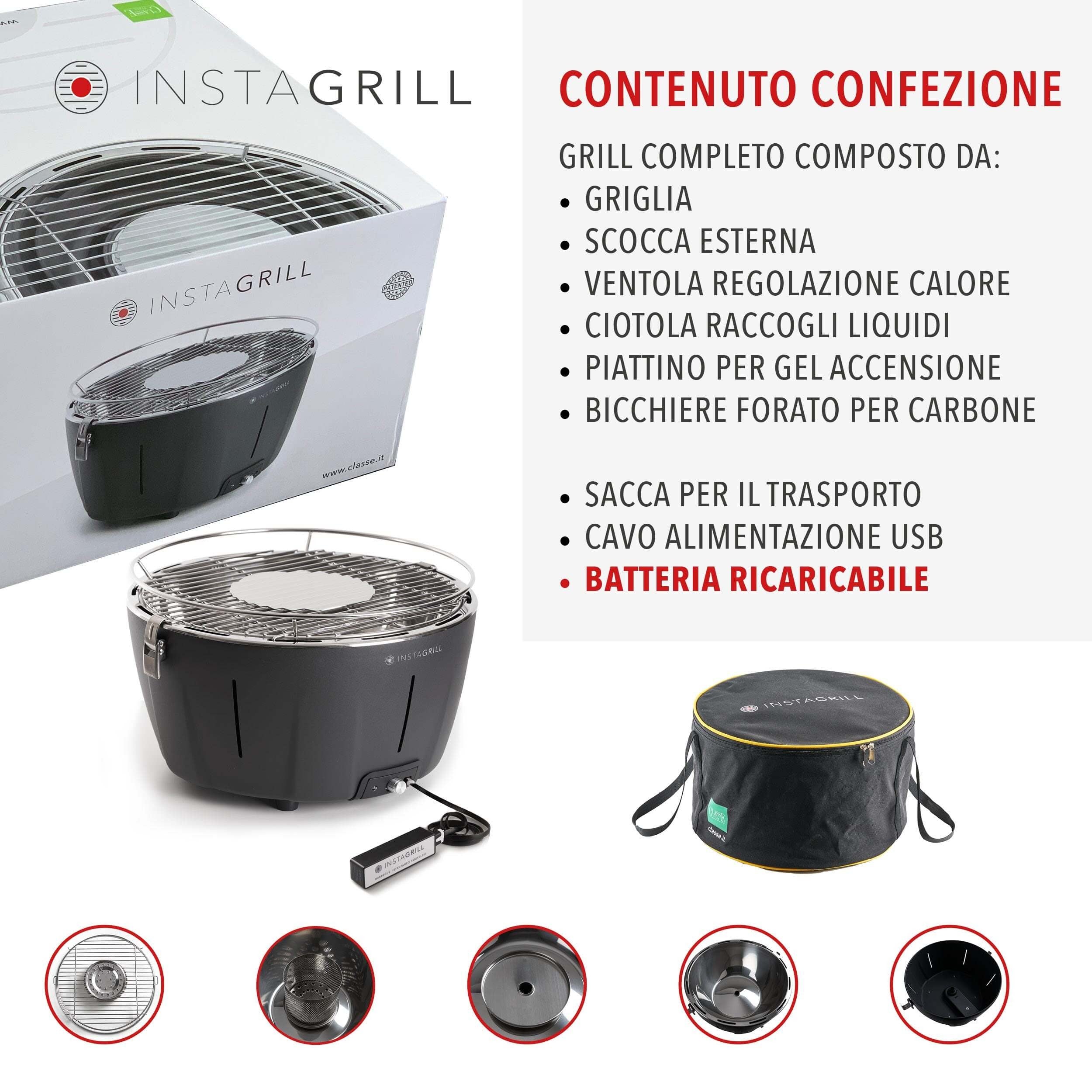 Barbecue da tavolo senza fumo portatile InstaGrill | Antracite