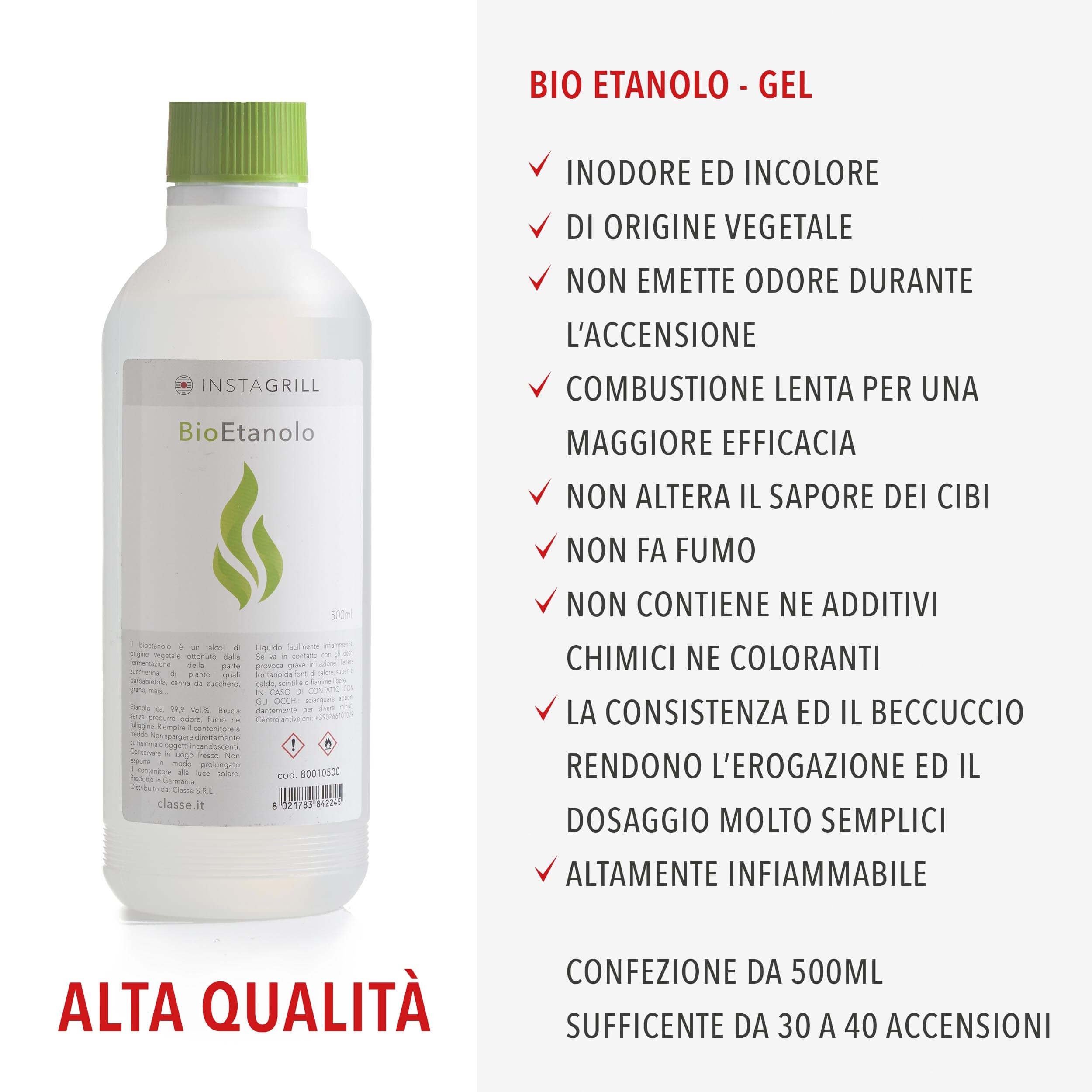 Carbonella per Instagrill Vegetale di alta Qualità - PAK 5Kg + Bioetanolo gel 500ml