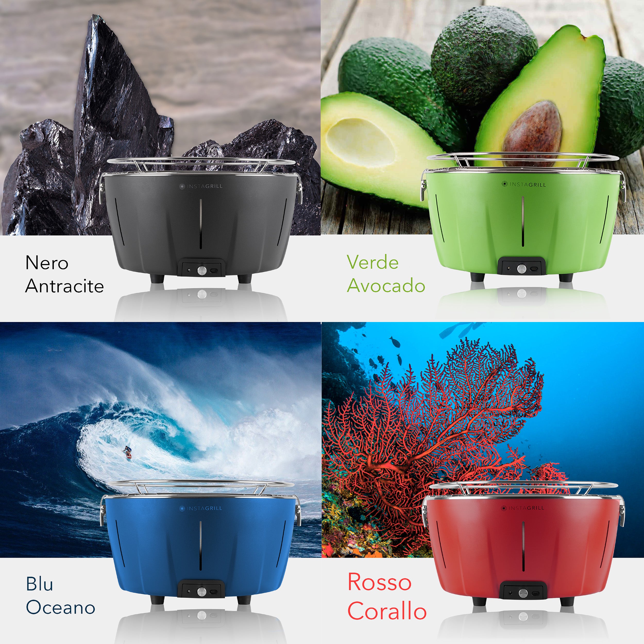 Barbecue da tavolo senza fumo portatile InstaGrill |  PAK con carbone e BioEtanolo
