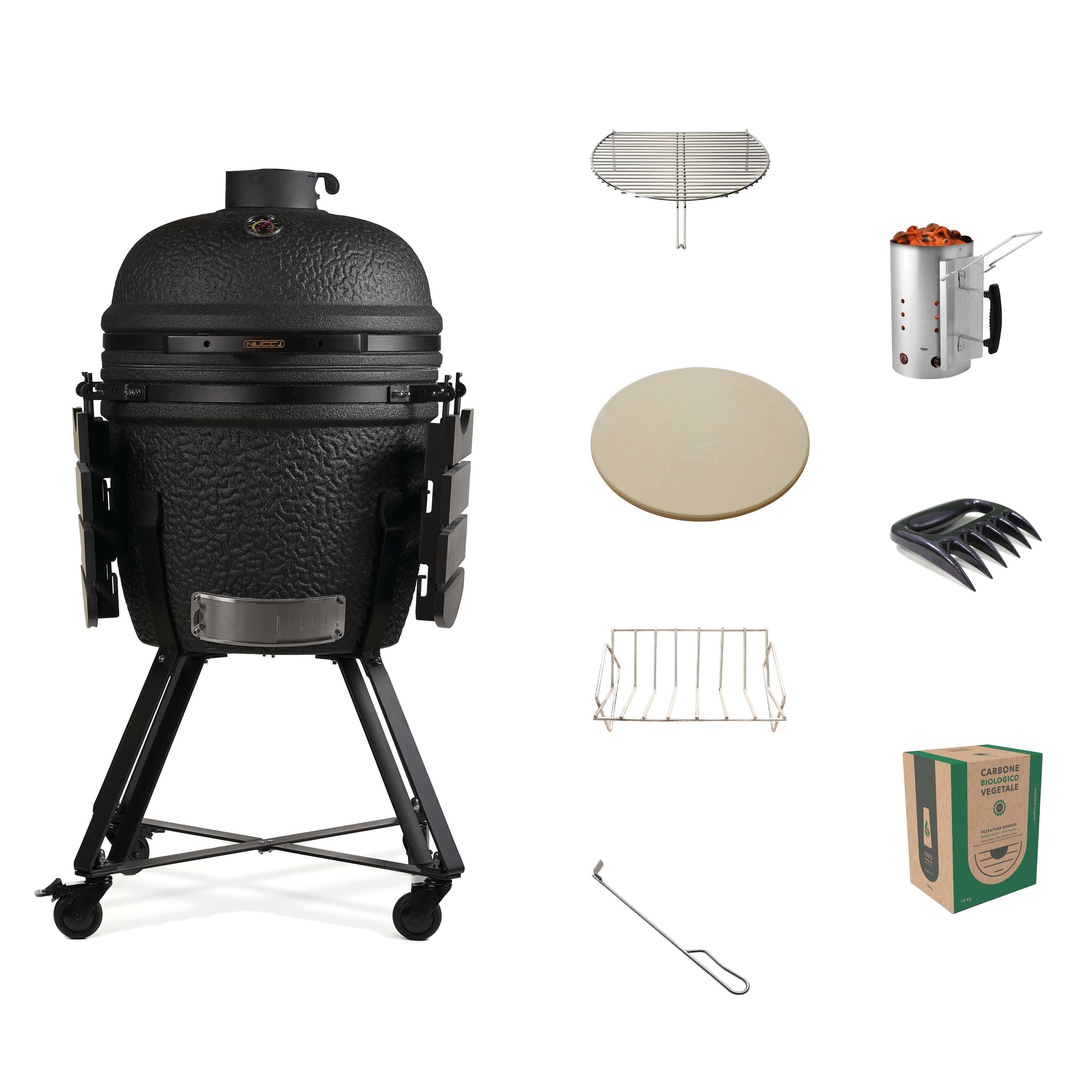 Kamado Black Classe Italy Pro Large completo di accessori