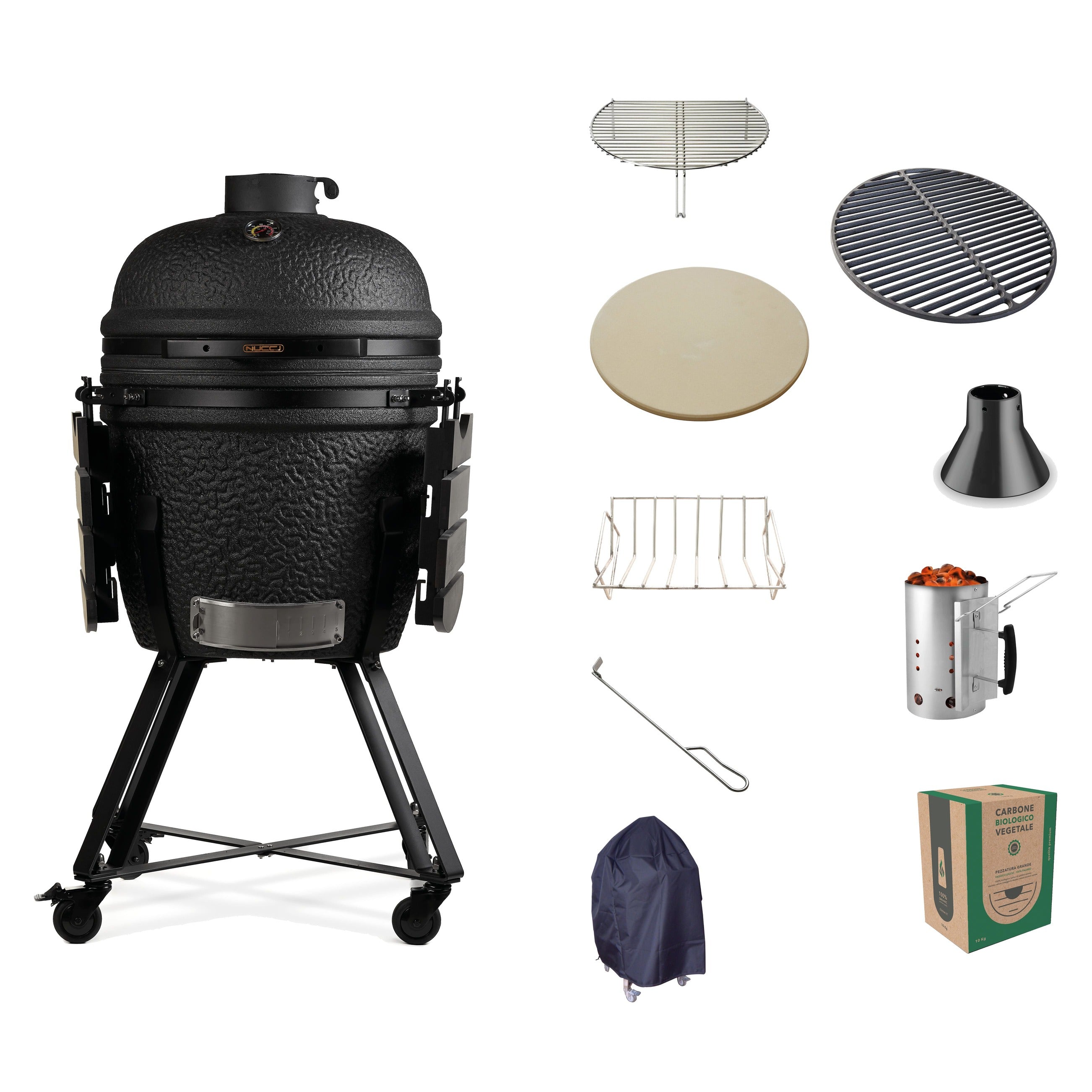 Kamado Black Classe Italy Pro Large completo di accessori