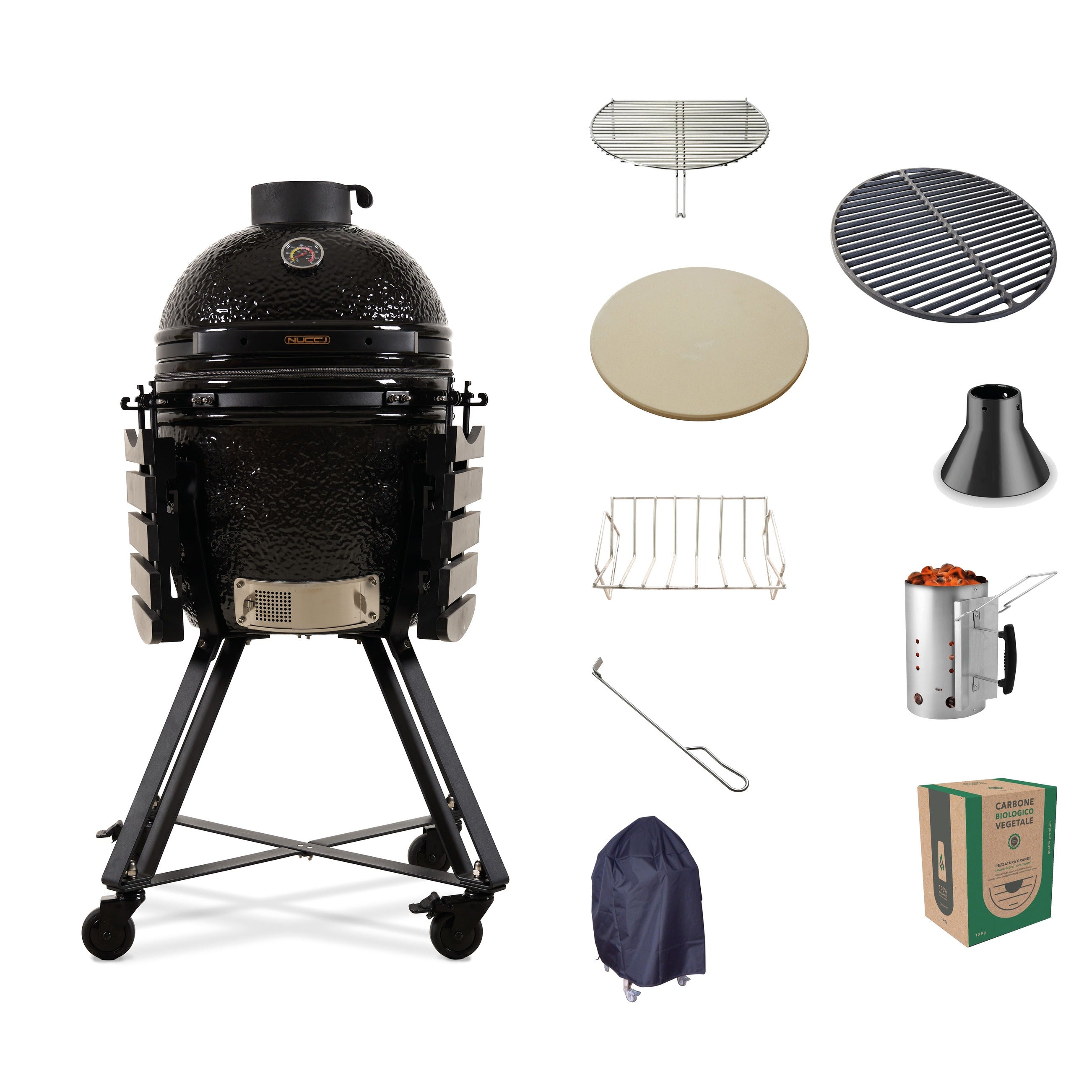 Kamado Black Classe Italy Pro Medium completo di accessori