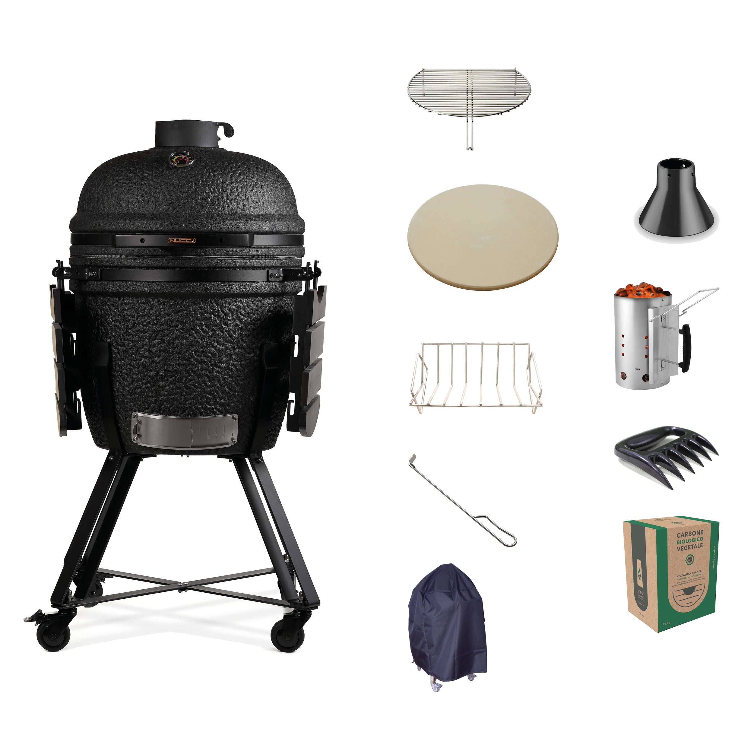 Kamado Black Classe Italy Pro Medium completo di accessori