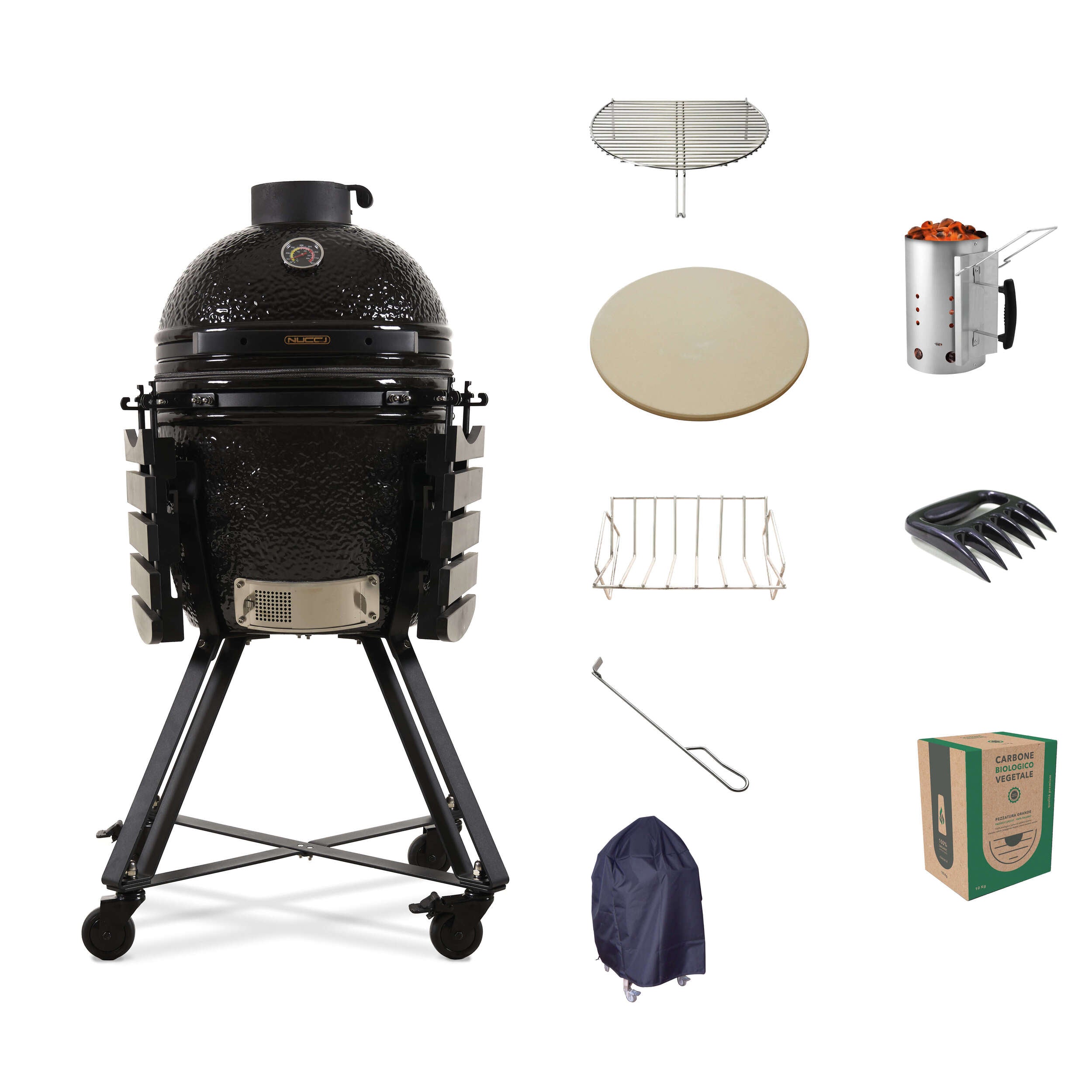 Kamado Black Classe Italy Pro Medium completo di accessori