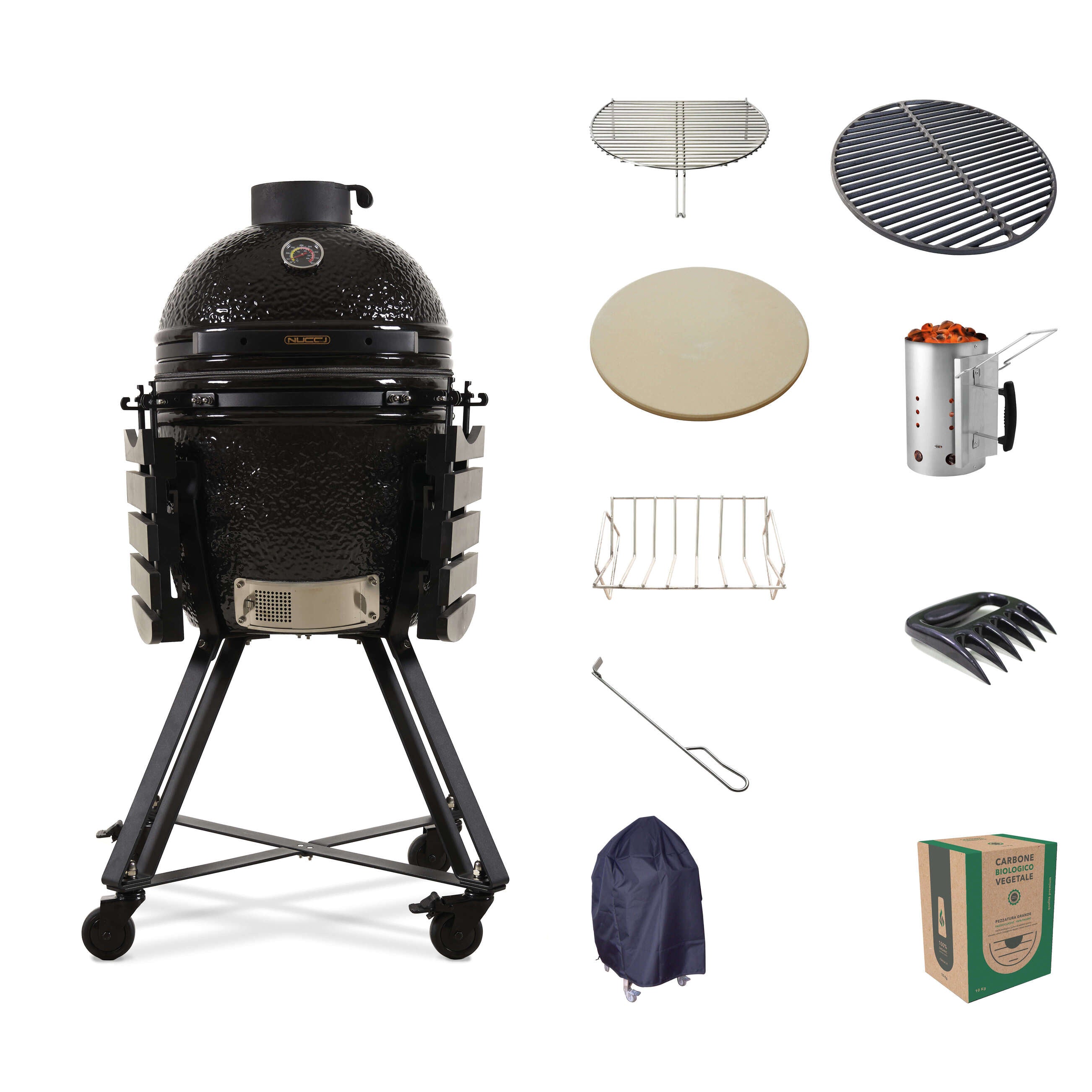 Kamado Black Classe Italy Pro Medium completo di accessori
