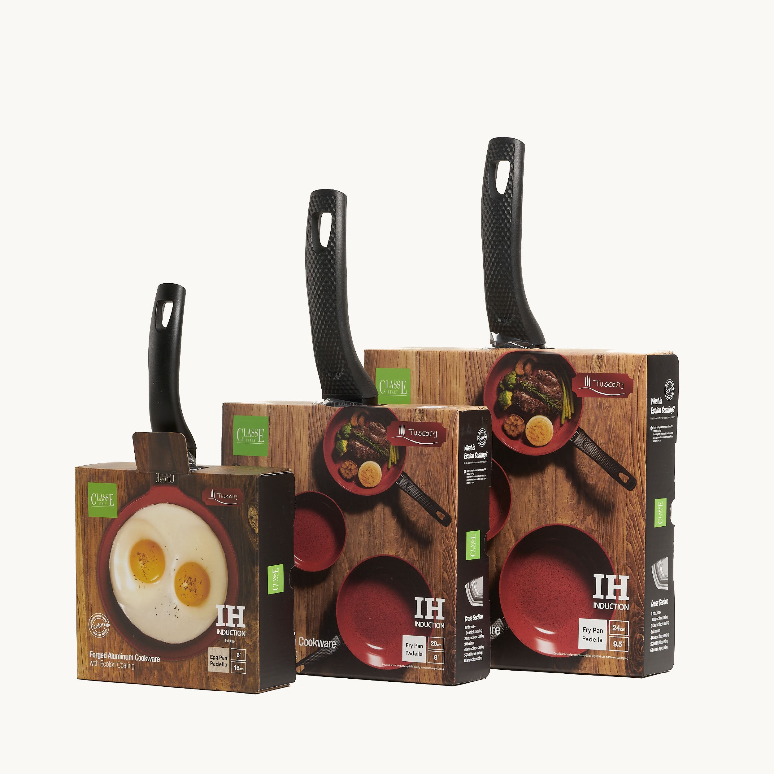 Batteria 3 pz Padelle Antiaderenti senza PFAS Tuscany Classe Italy confezione regalo