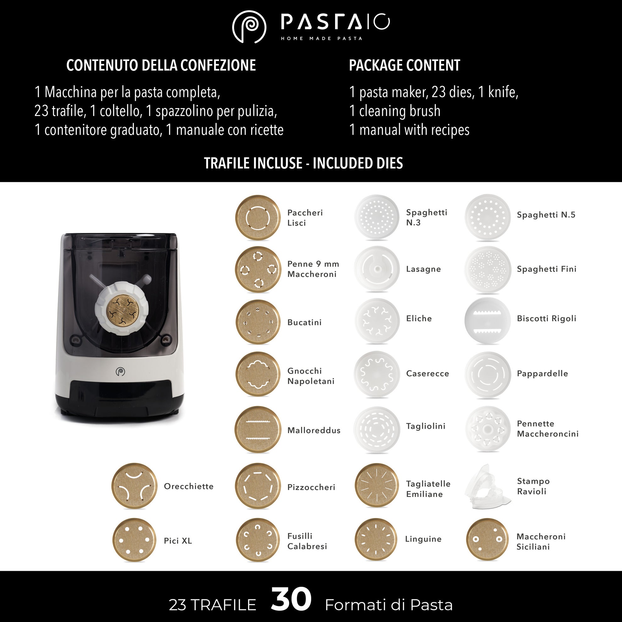 Trafile incluse Pastaio Tradizione macchina per la pasta Classe italy