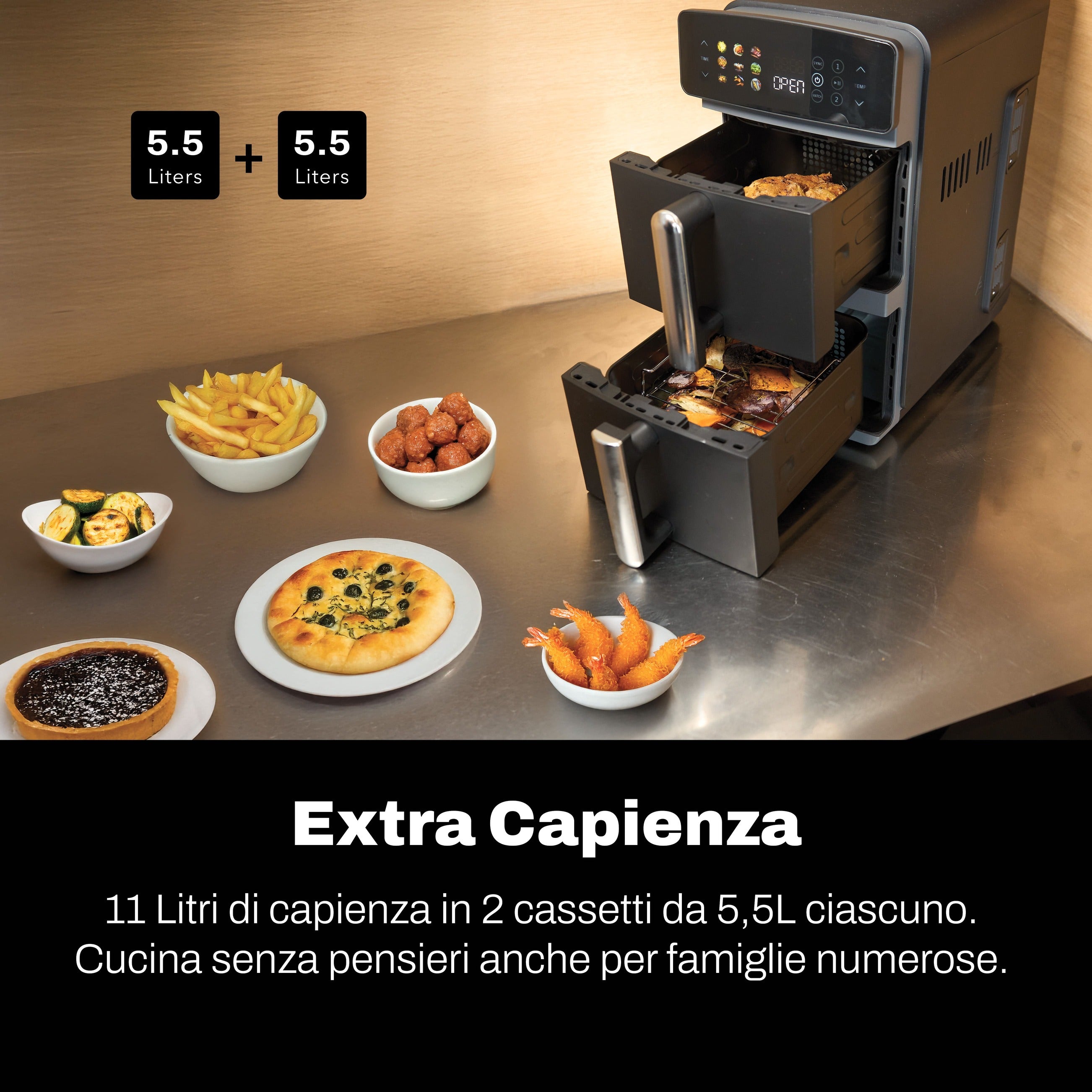Friggitrice ad Aria 11 Lt Verticale - Doppio Cassetto | VIVO Air Fryer